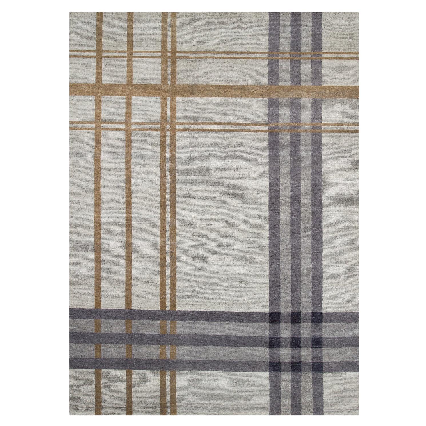 CH44 Highland 425 Hand-Knotted Wool Rectangular Rug in Plaid Pattern by Mohebban