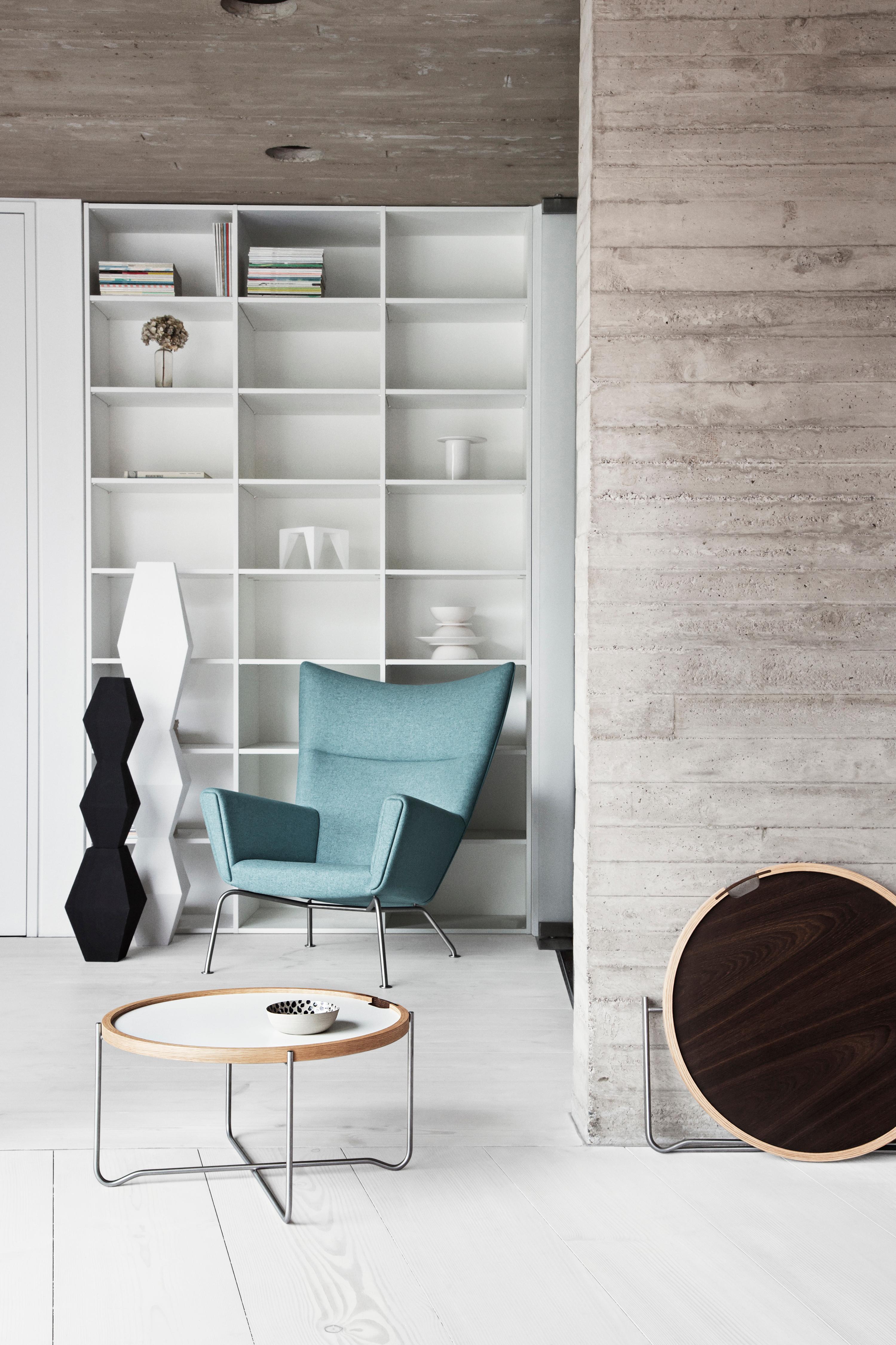 CH445 Wing Chair in Fabric with Stainless Steel Base by Hans J. Wegner 4
