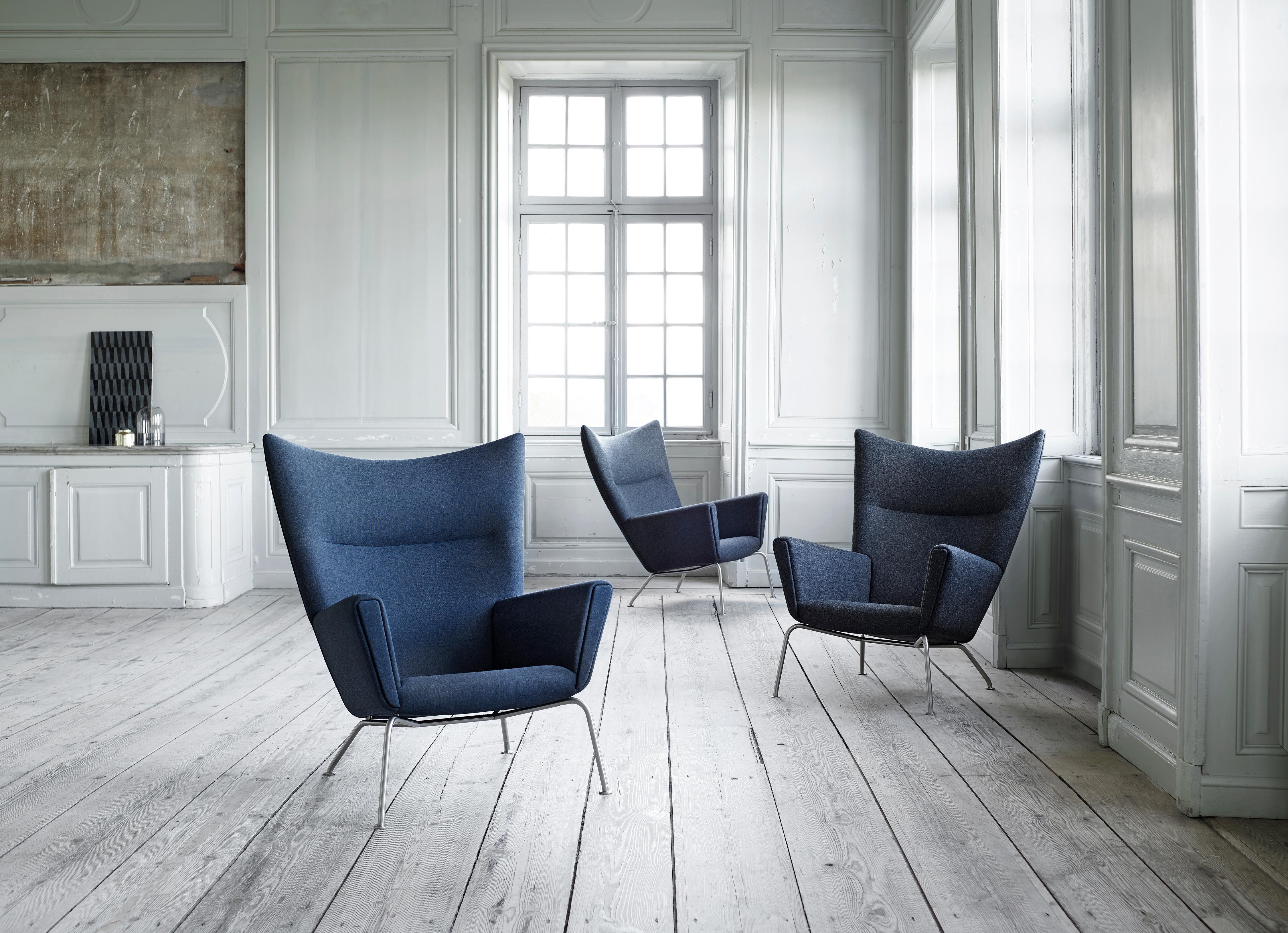 CH445 Wing Chair in Fabric with Stainless Steel Base by Hans J. Wegner 6