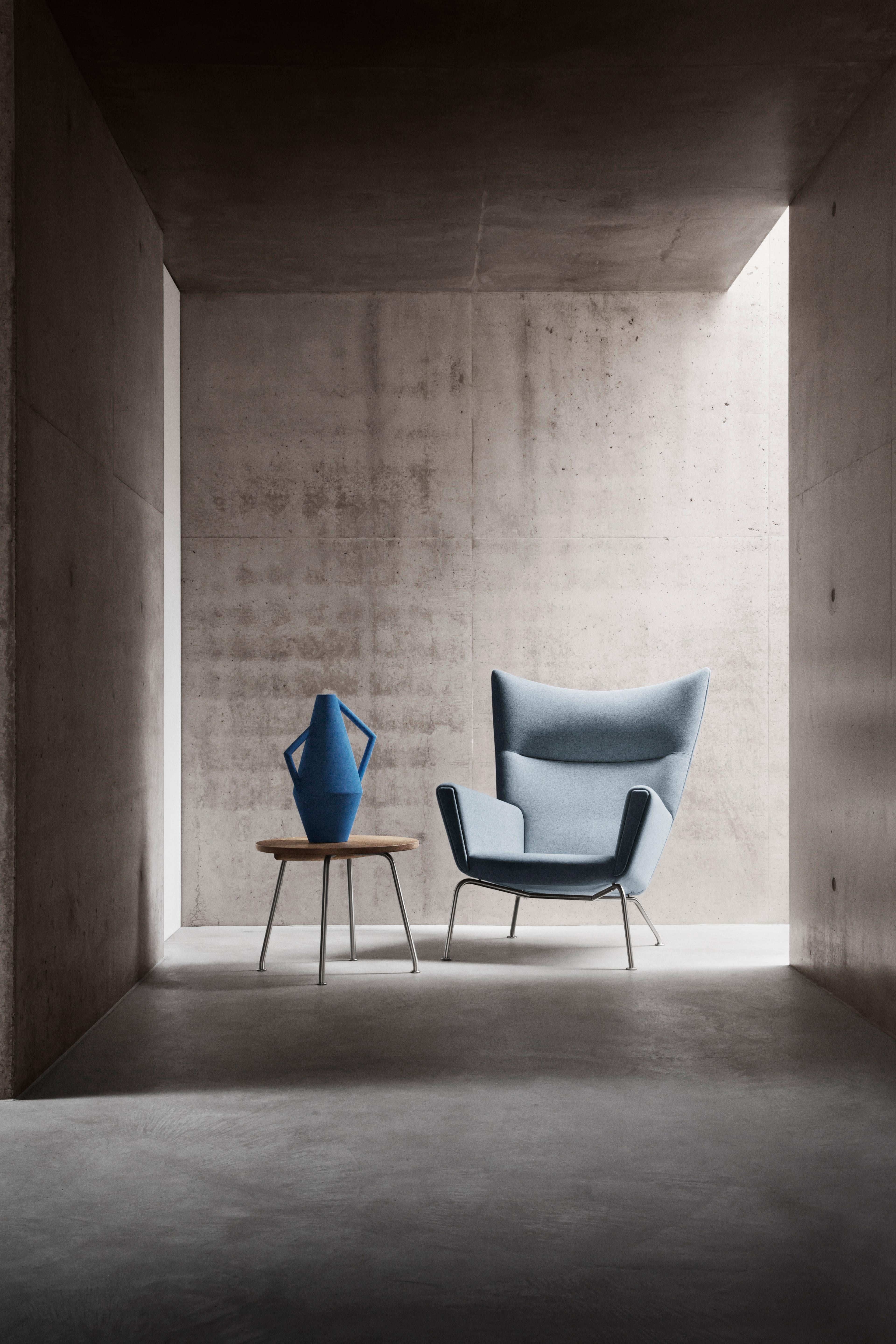 CH445 Wing Chair in Fabric with Stainless Steel Base by Hans J. Wegner 3