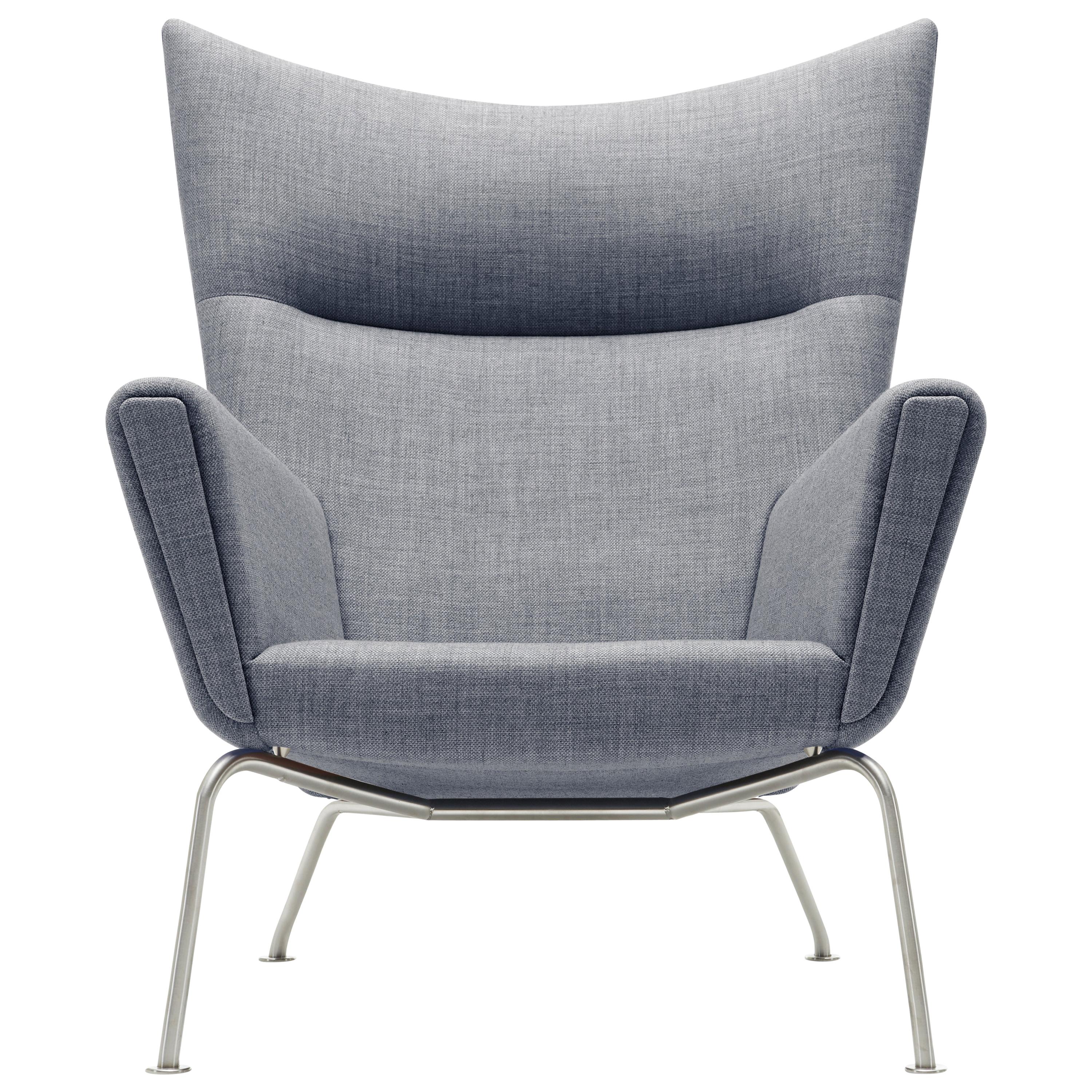 Gray (Kvadrat Fiord 151) CH445 Wing Chair in Fabric with Stainless Steel Base by Hans J. Wegner