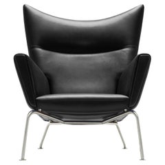 CH445 Wing Chair in Thor 301 Leather with Stainless Steel Base by Hans J. Wegner