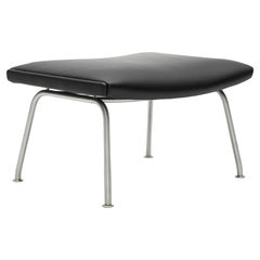 CH446 Footrest in Stainless Steel with Leather Seat by Hans J. Wegner