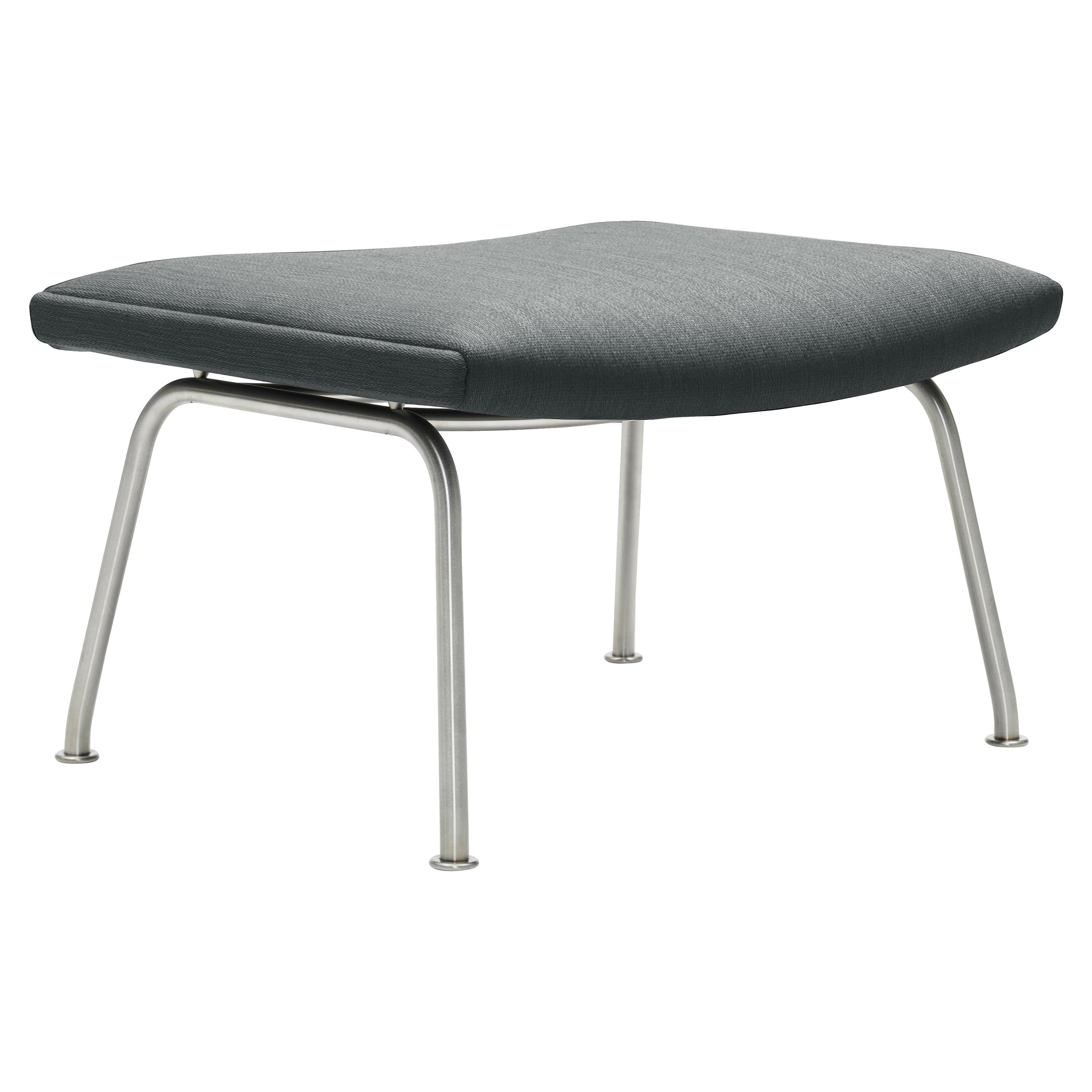 Gray (Kvadrat Fiord 151) CH446 Footrest in Stainless Steel with Fabric Seat by Hans J. Wegner