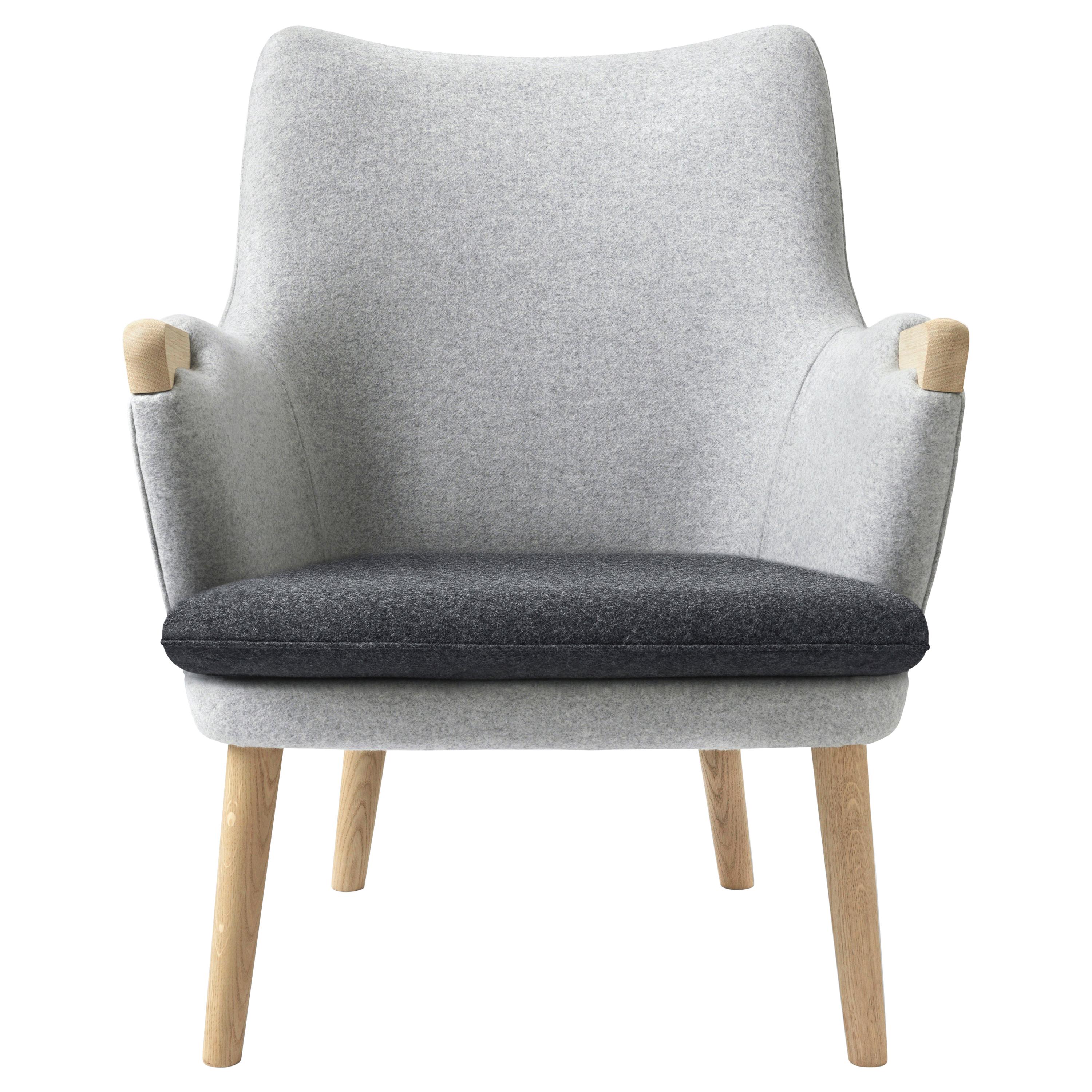 Black (Kvadrat DivinaMelange 180) CH71 Lounge Chair in Oak Soap with Fabric Upholstery by Hans J. Wegner