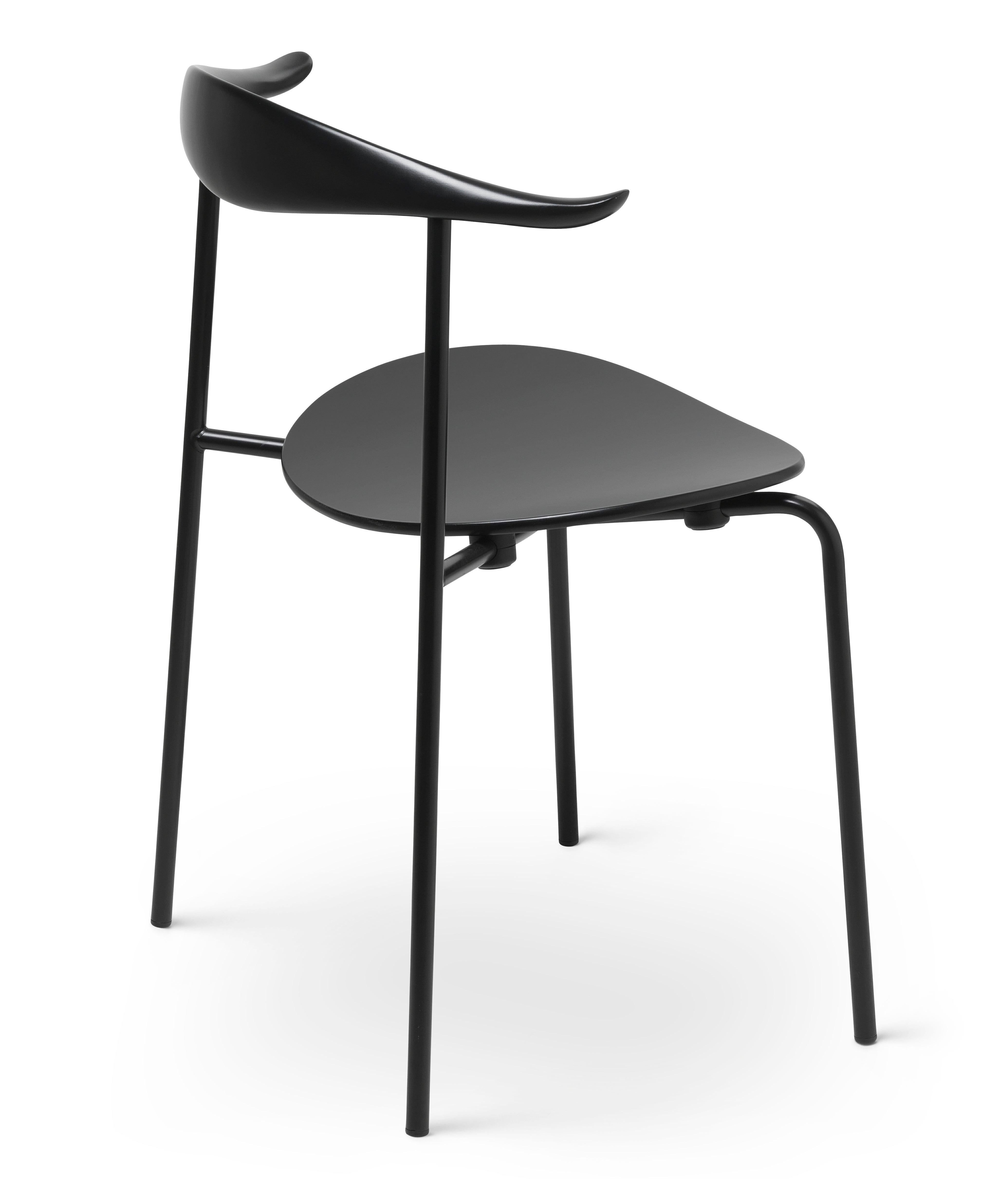 Modern CH88T Dining Chair in Black Wood with Black Steel Base by Hans J. Wegner