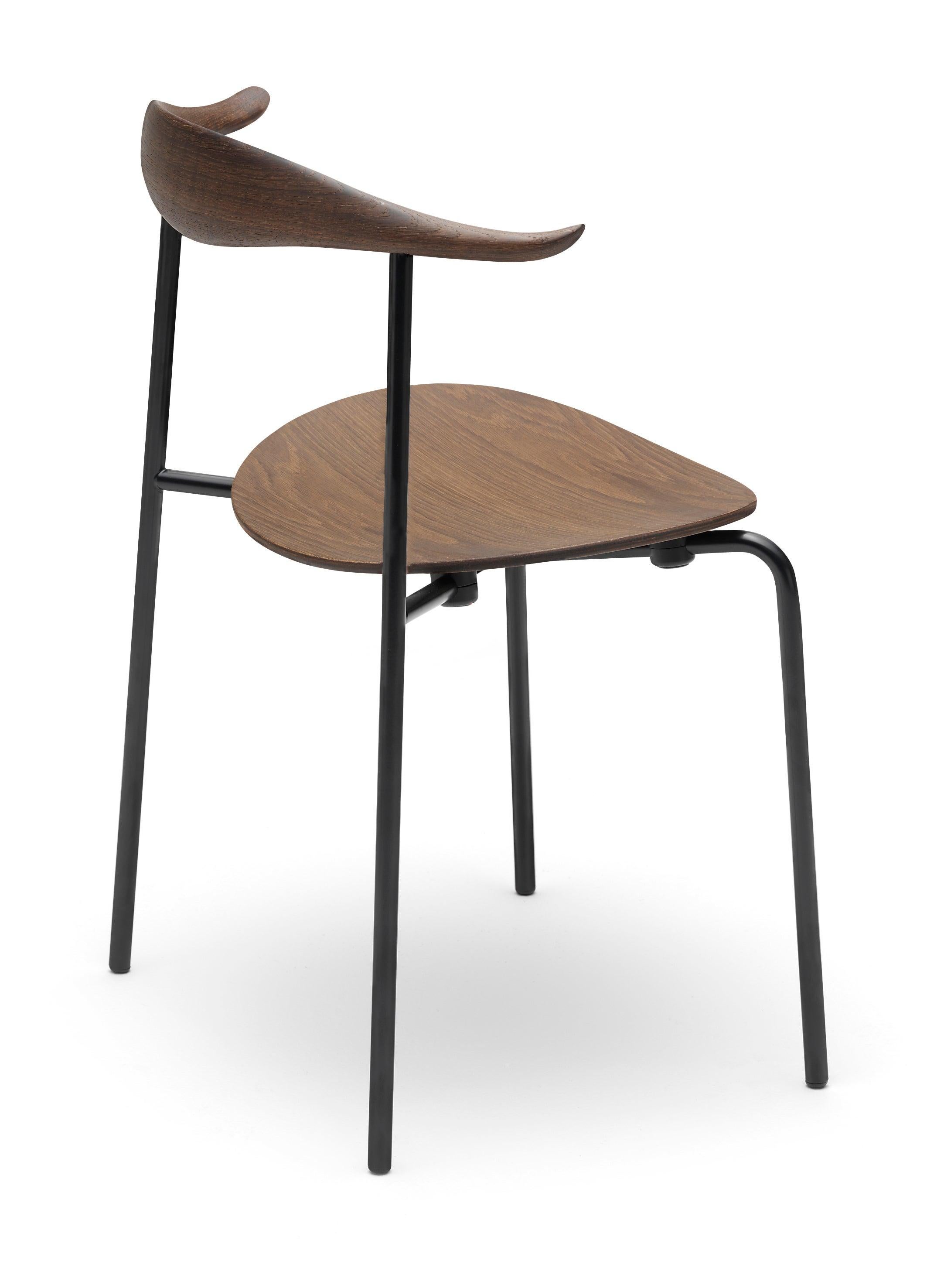 Modern CH88T Dining Chair in Oak Smoked Stain & Black Steel Base by Hans J. Wegner