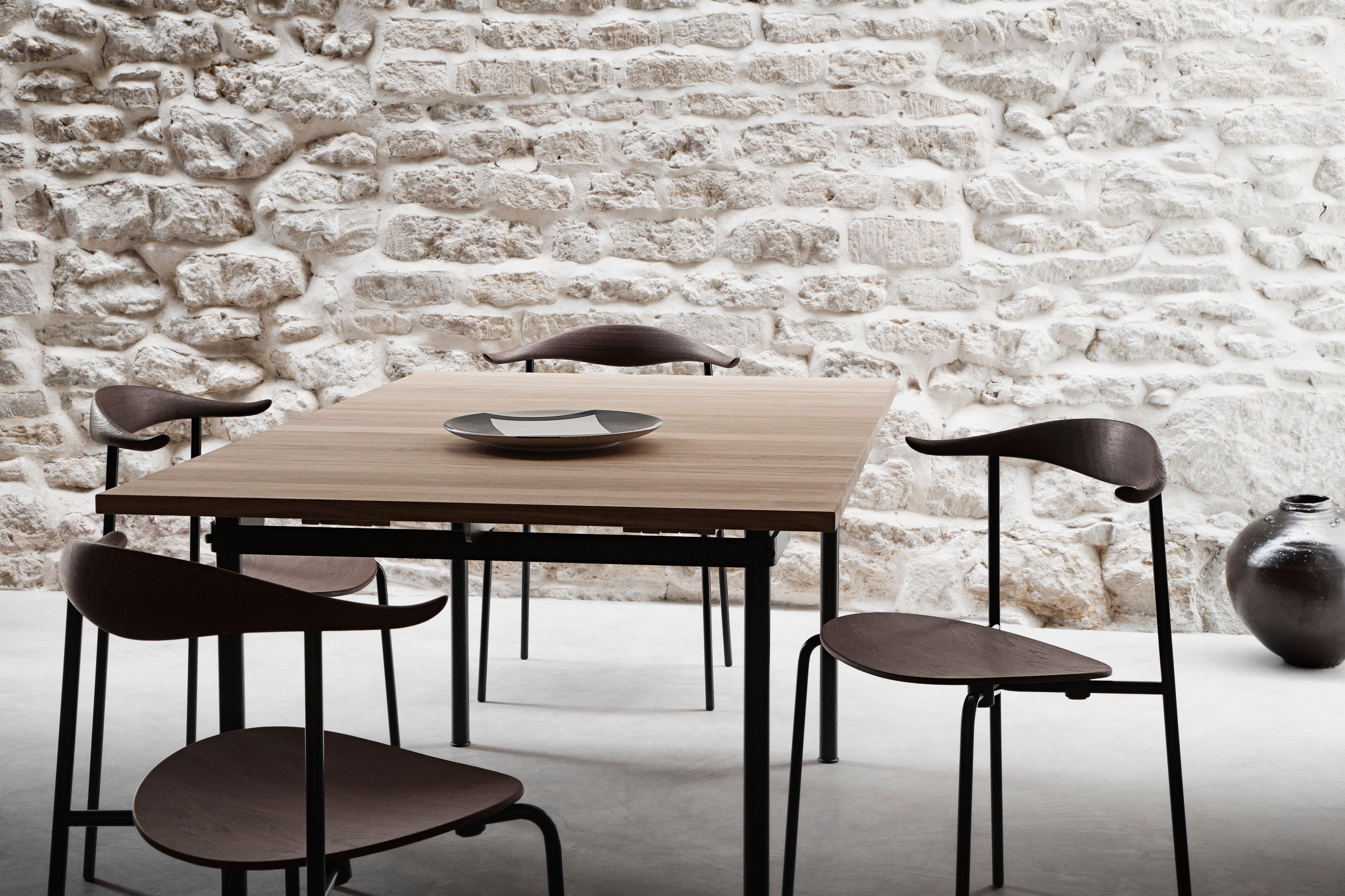 Powder-Coated CH88T Dining Chair in Oak Smoked Stain & Black Steel Base by Hans J. Wegner