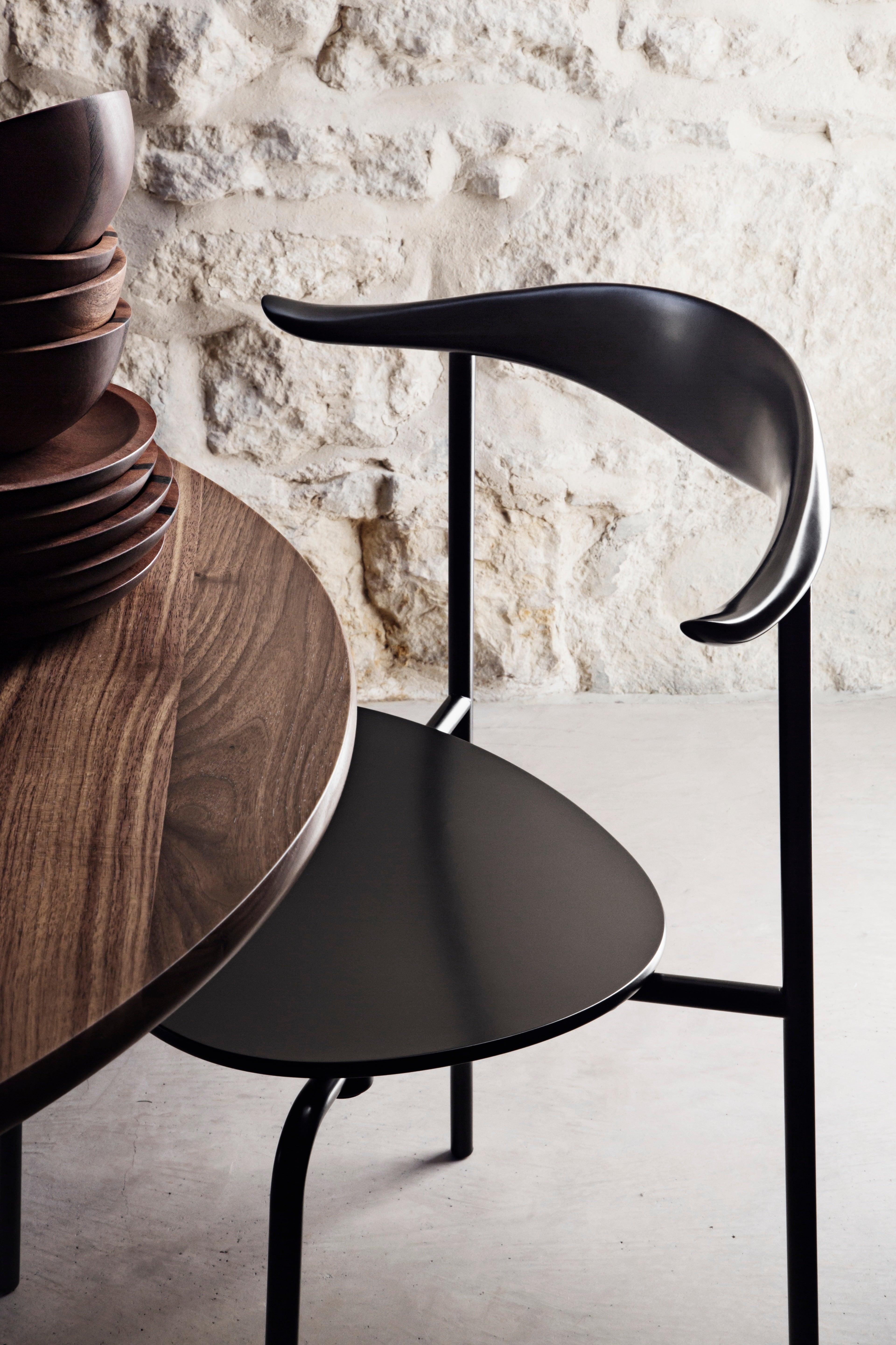 CH88T Dining Chair in Oak Smoked Stain & Black Steel Base by Hans J. Wegner 1