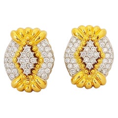 Vintage Chaavae 18 Karat Gold and Platinum, 3.50 Carat Diamonds Modified Oval Earrings