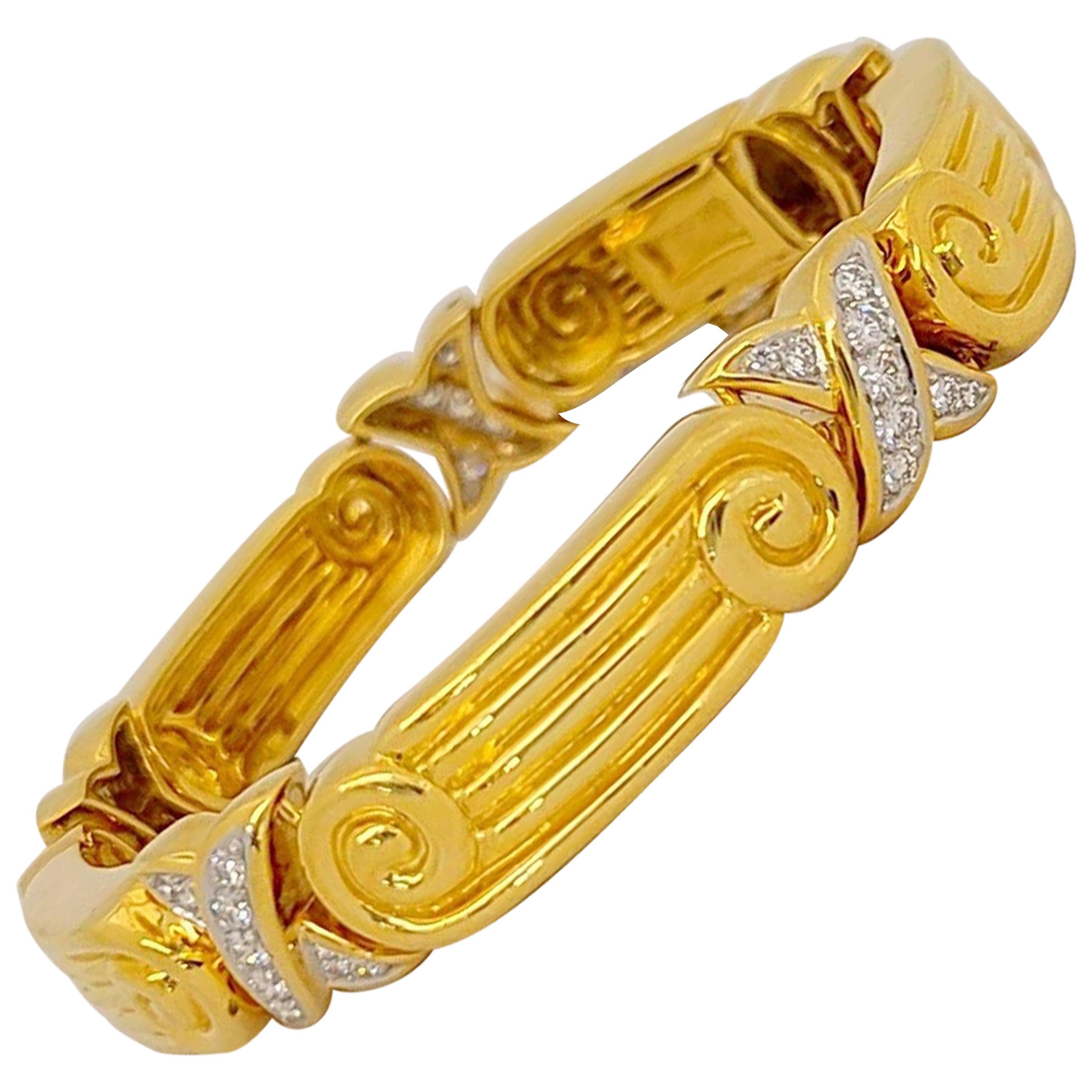 Chaavae 18 Karat Yellow Gold, Platinum and Diamond 1.12 Carat Bracelet For Sale