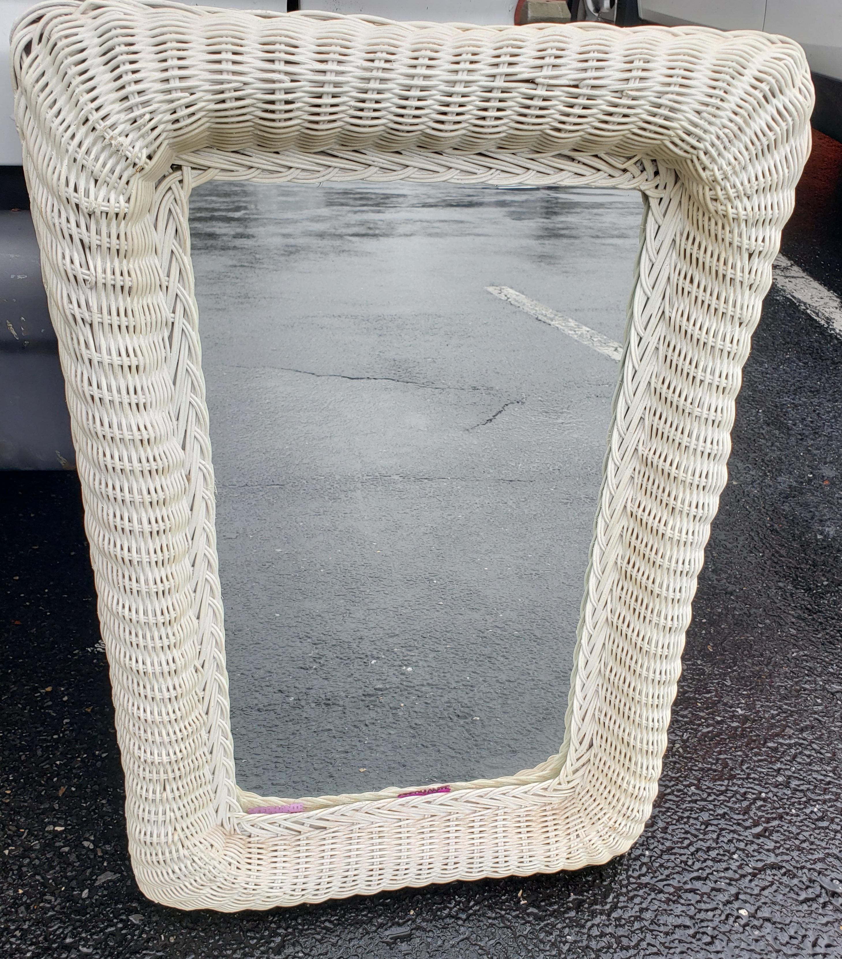 Mid-Century Modern Chabby Chic Vintage Wicker Wall Mirror by Interlude Home, circa 1970s