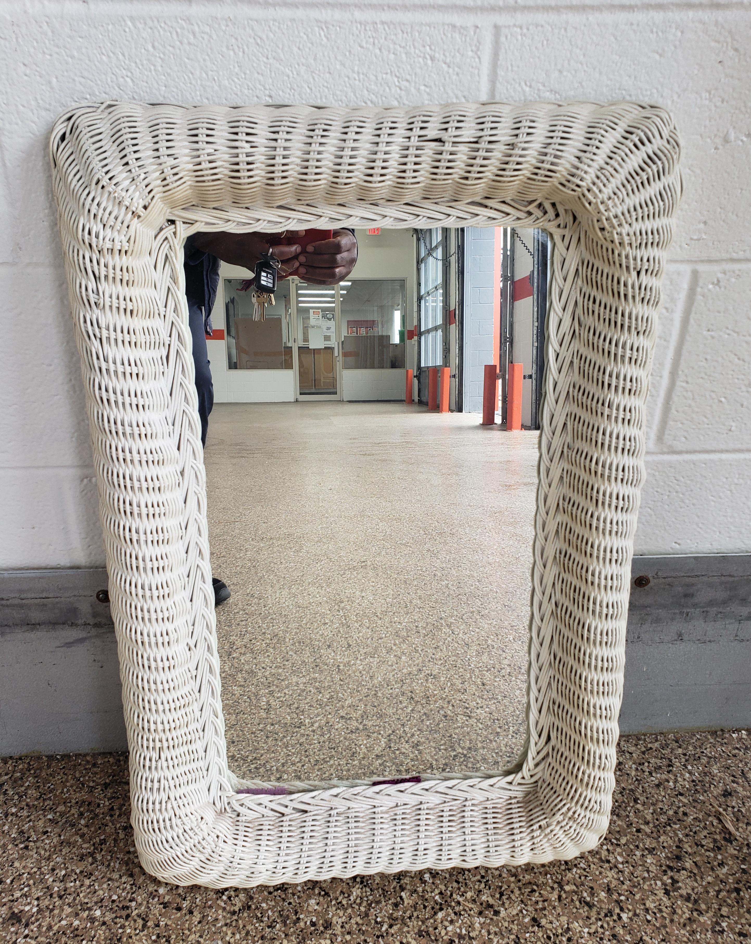 20th Century Chabby Chic Vintage Wicker Wall Mirror by Interlude Home, circa 1970s