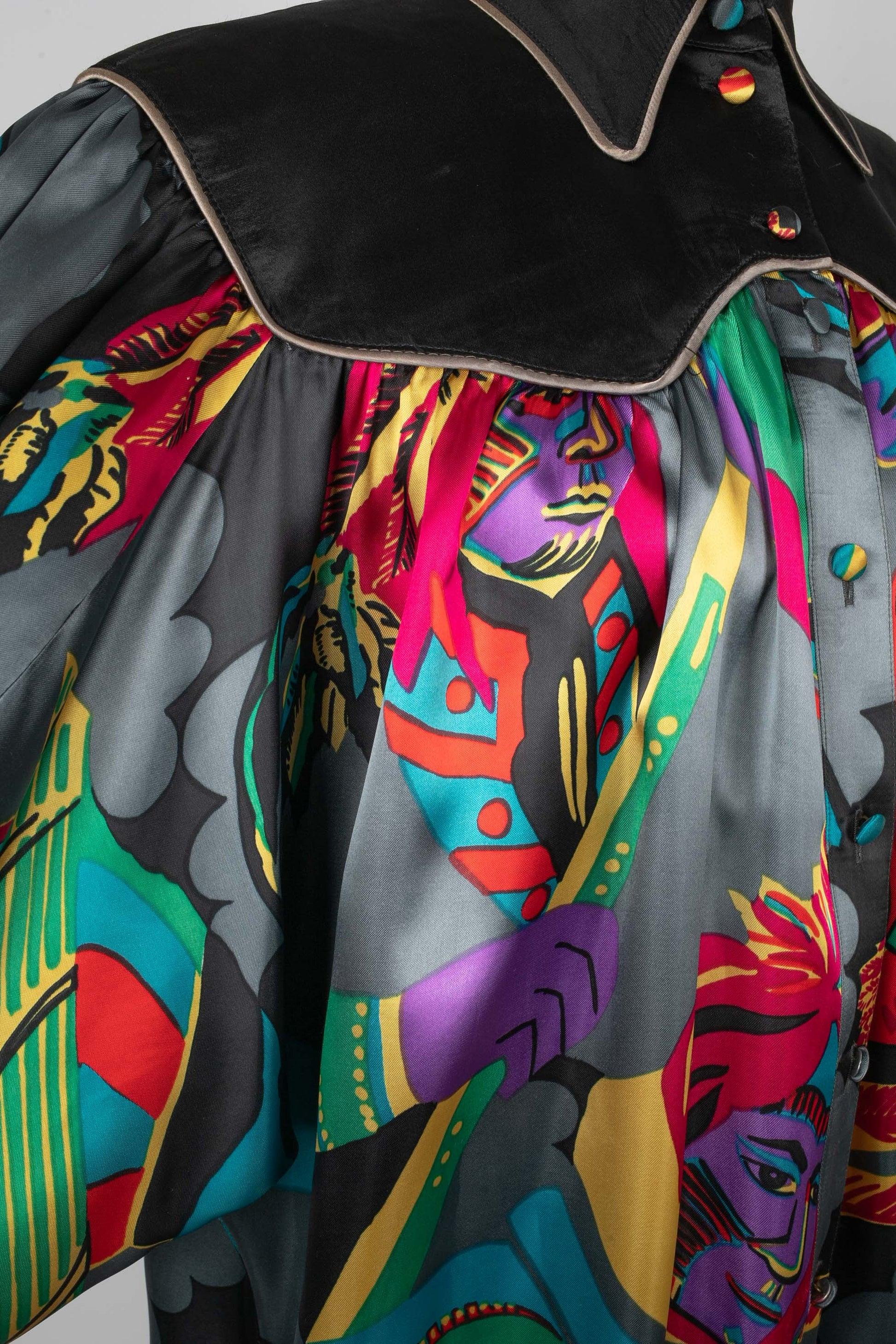Chacok Long Multicolored Dress with Faces Design For Sale 2