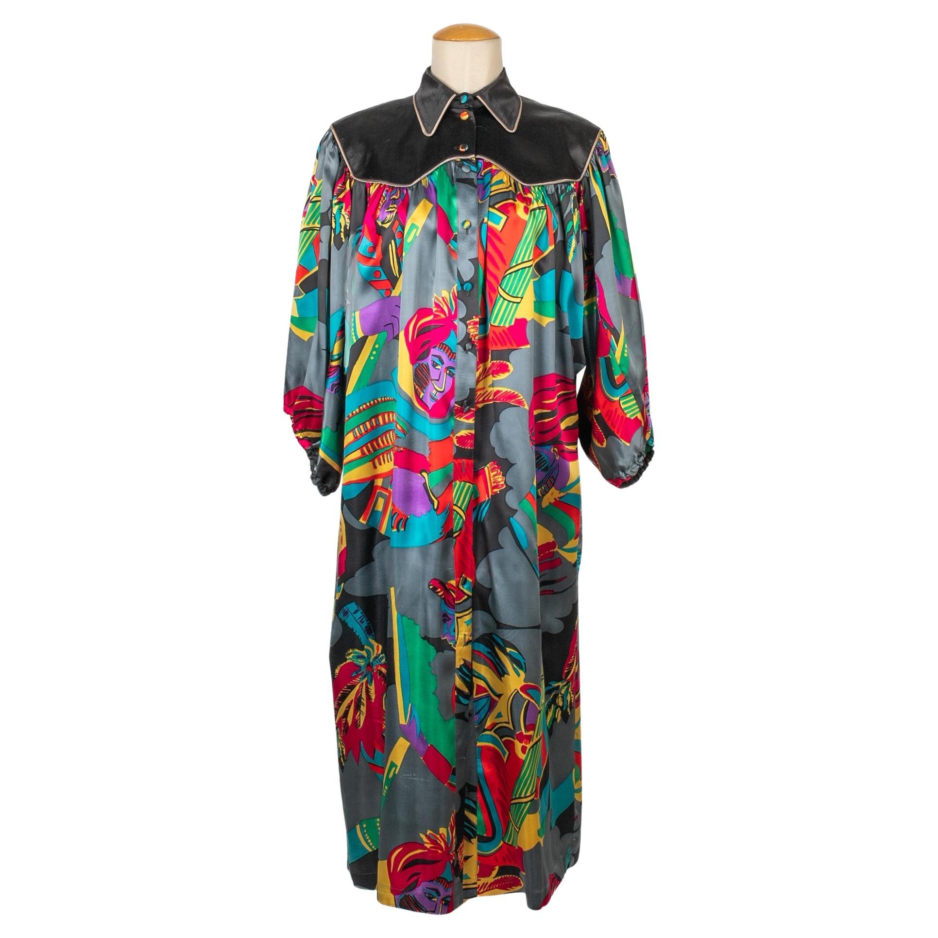 Chacok Long Multicolored Dress with Faces Design For Sale