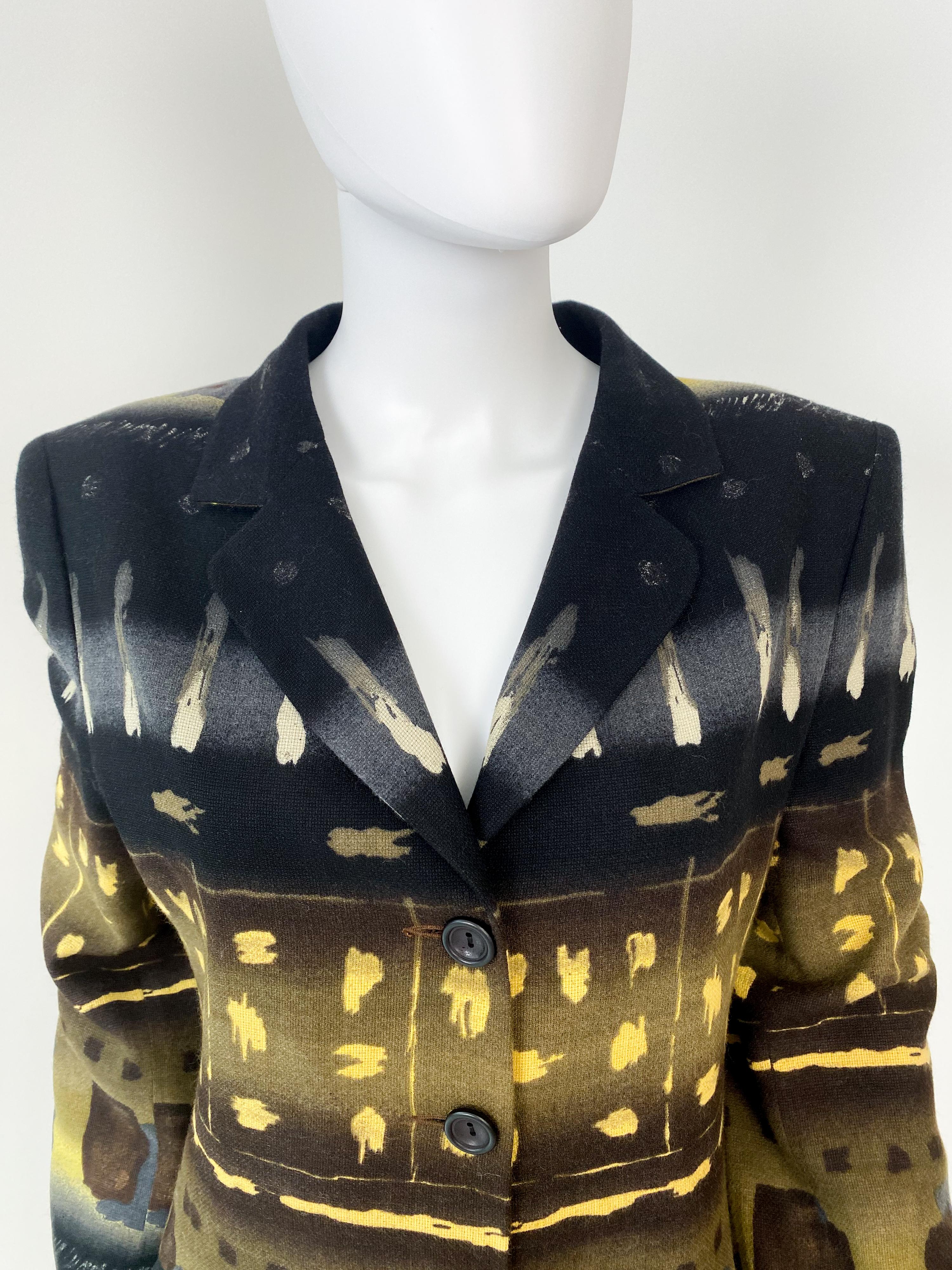 Chacok Paris, veste longue noire et jaune à imprimé abstrait, taille 10/12 Excellent état - En vente à Atlanta, GA