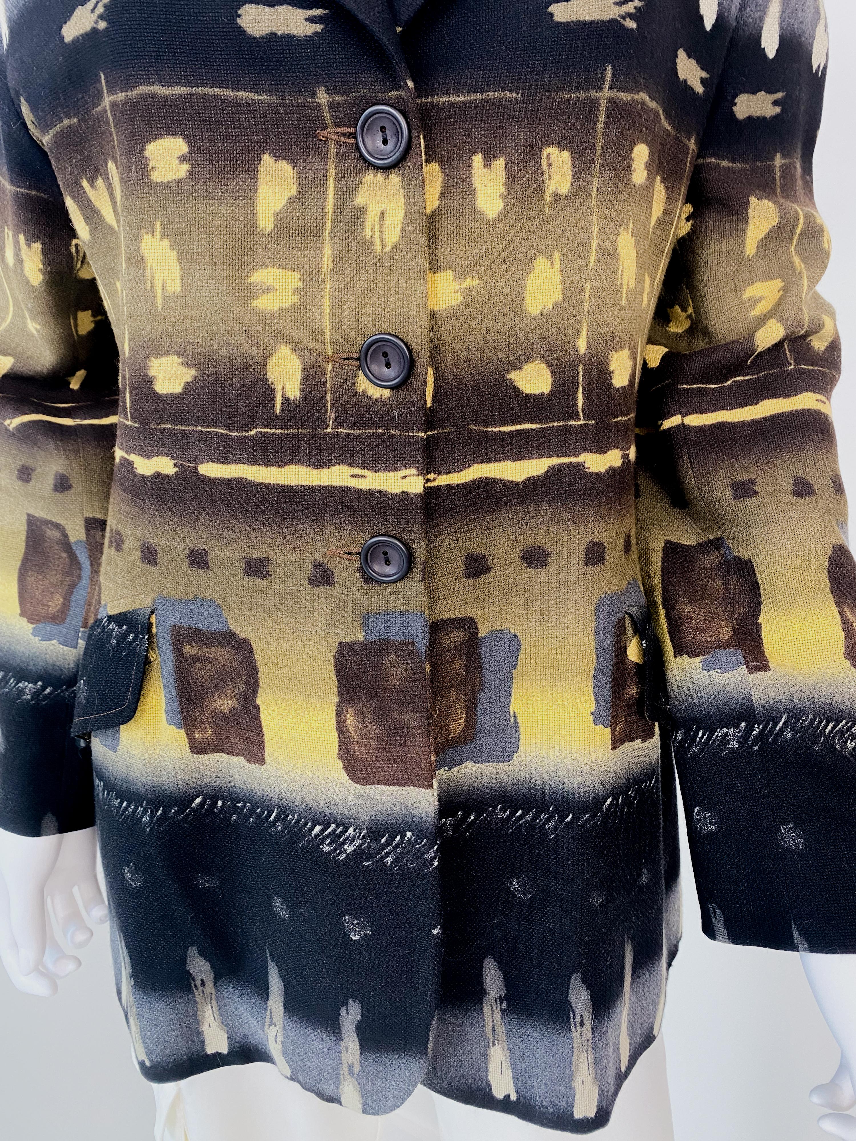 Chacok Paris, veste longue noire et jaune à imprimé abstrait, taille 10/12 Pour femmes en vente