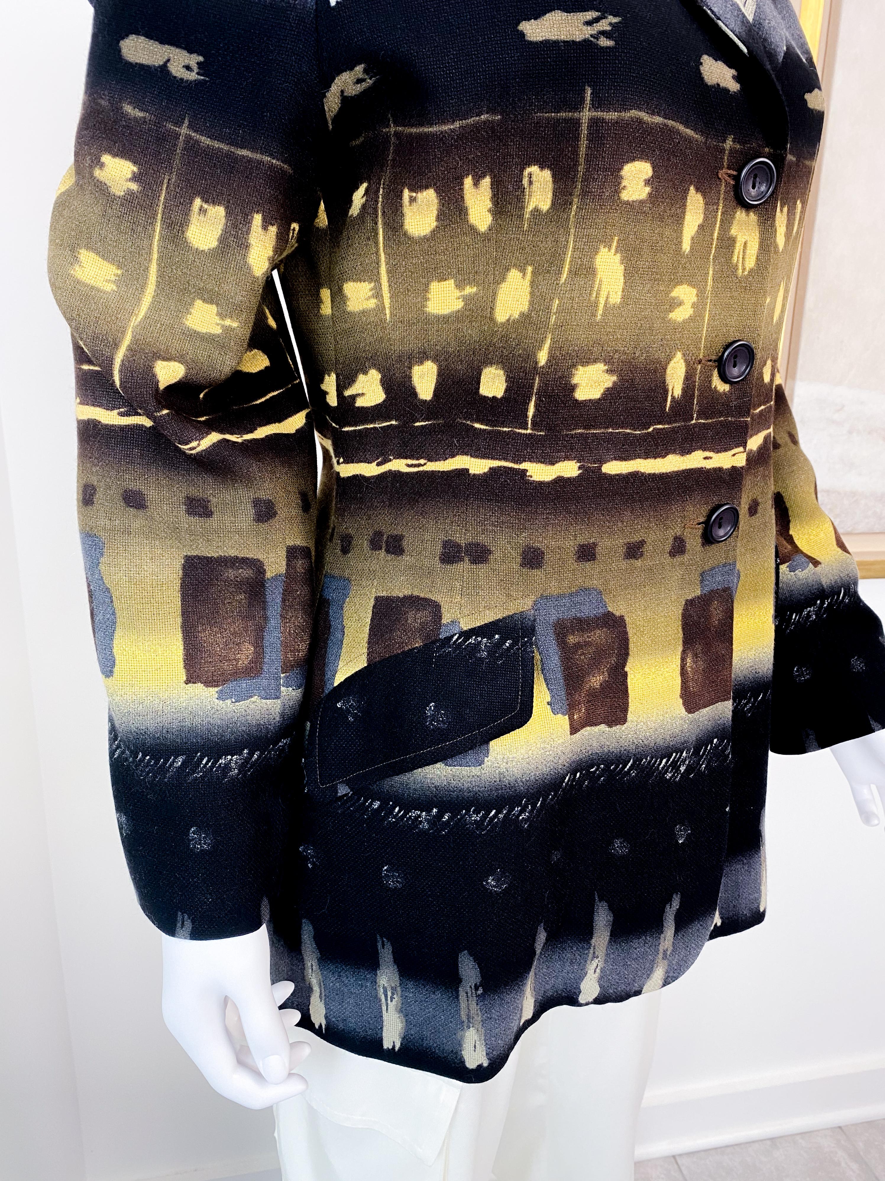 Chacok Paris, veste longue noire et jaune à imprimé abstrait, taille 10/12 en vente 1