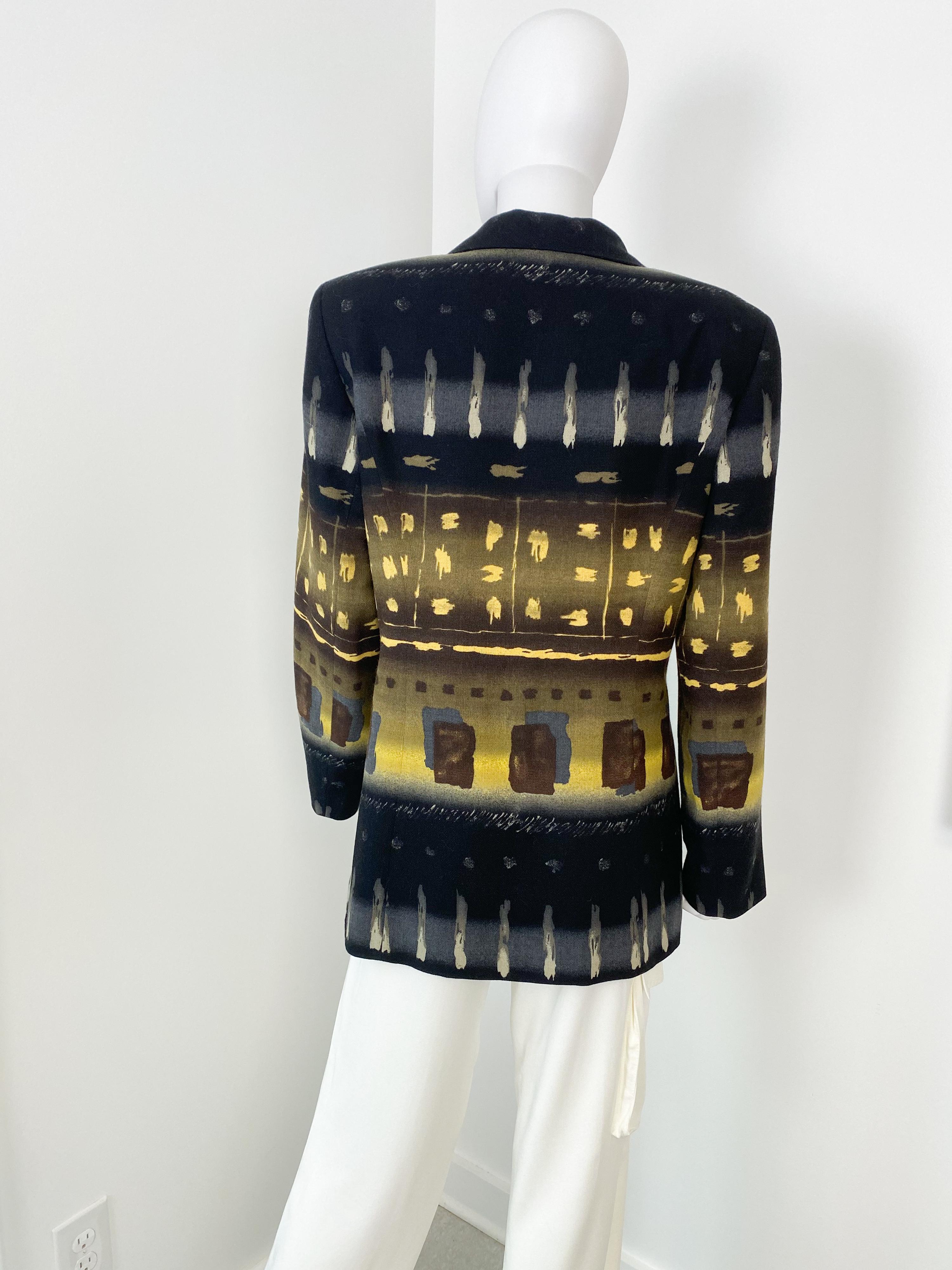 Chacok Paris, veste longue noire et jaune à imprimé abstrait, taille 10/12 en vente 2