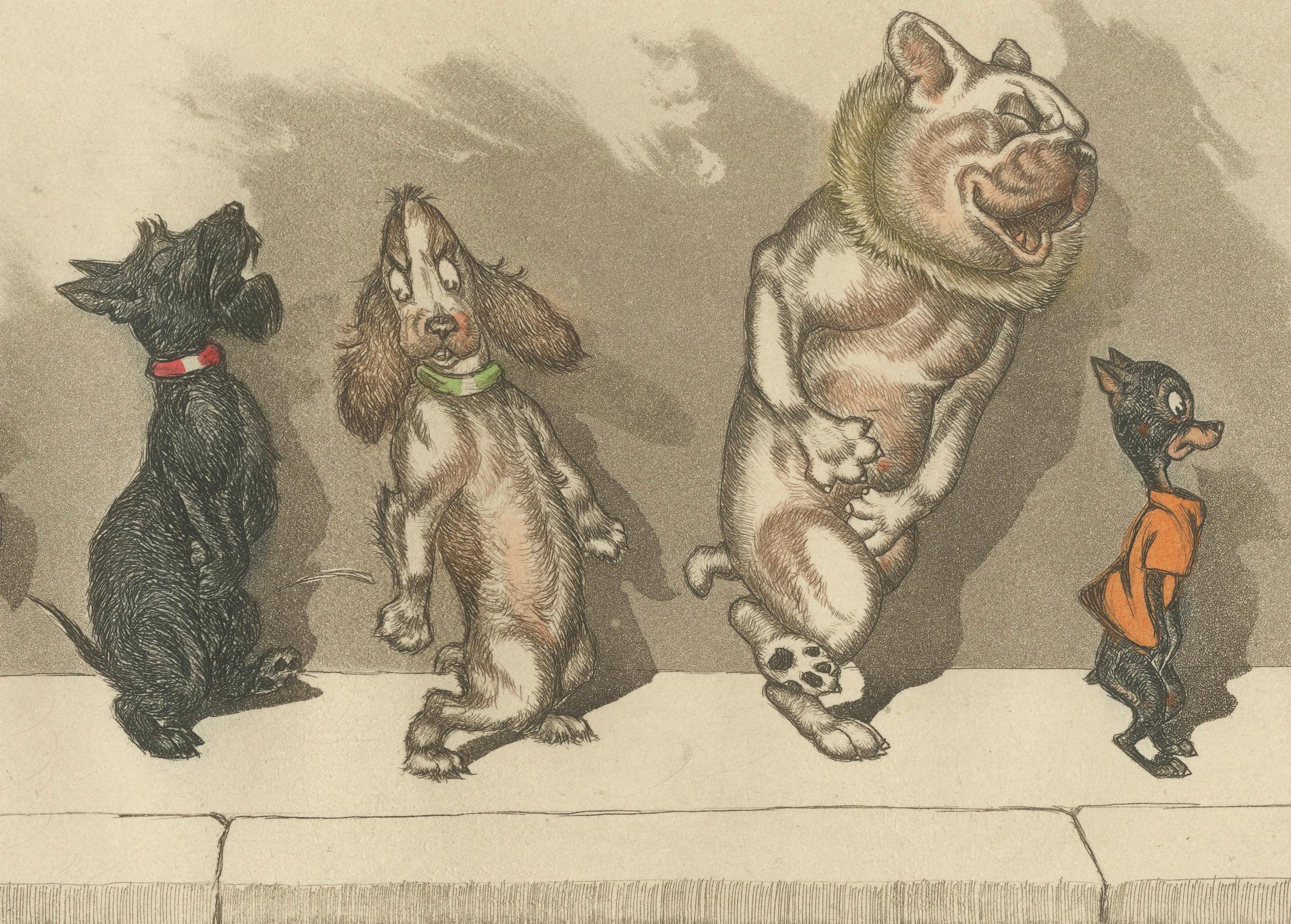 Chacun Son Tour – Humorous Hand-Colored Etching by Boris O’Klein, ca. 1930s