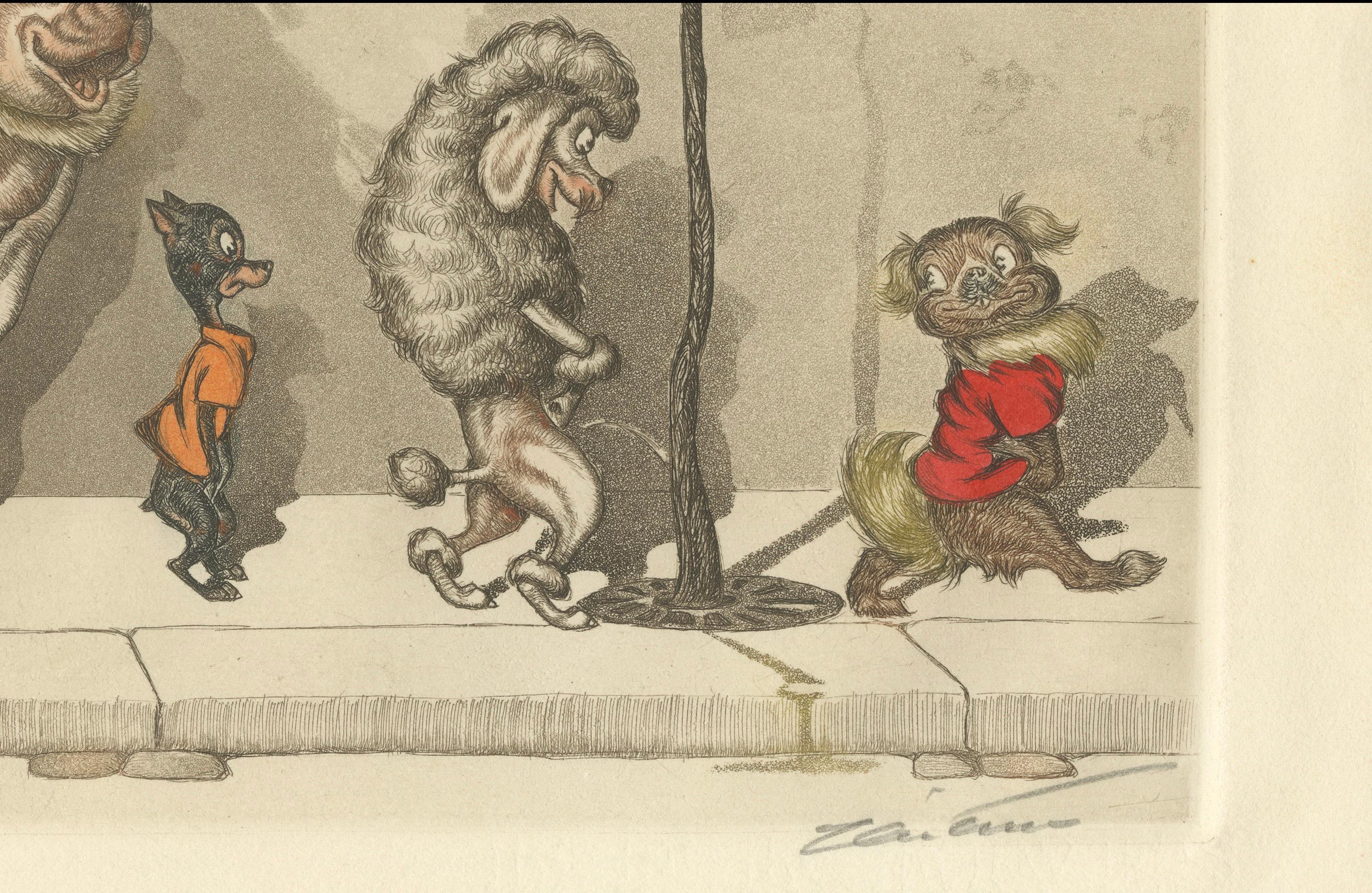 Chacun Son Tour – Humorous Hand-Colored Etching by Boris O’Klein, ca. 1930s