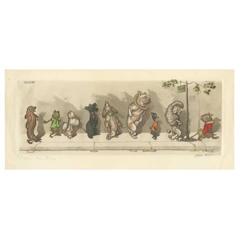 Chacun Son Tour – Humorous Hand-Colored Etching by Boris O’Klein, ca. 1930s