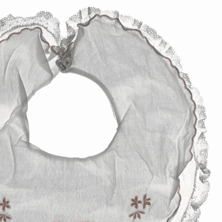 Still Life scanograph photograph of a white and pink child's bib
Aliboo Bib, 2011
Archival pigment print on Hahnemuhle paper, edition of 6
20 x 24 inches - unframed

Contemporary scanograph still life photograph of a child's bib on a white