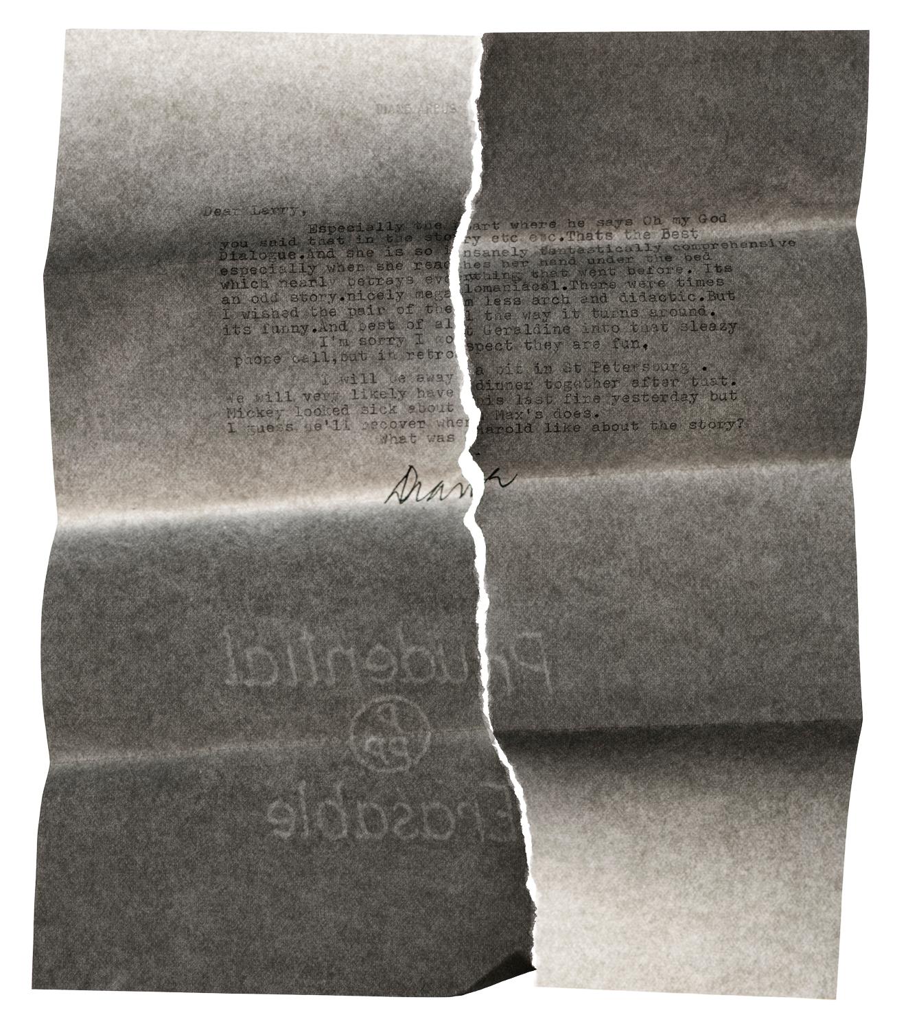 "Diane Arbus" (Black & White Still Life Scanography Photograph of Torn Letter)