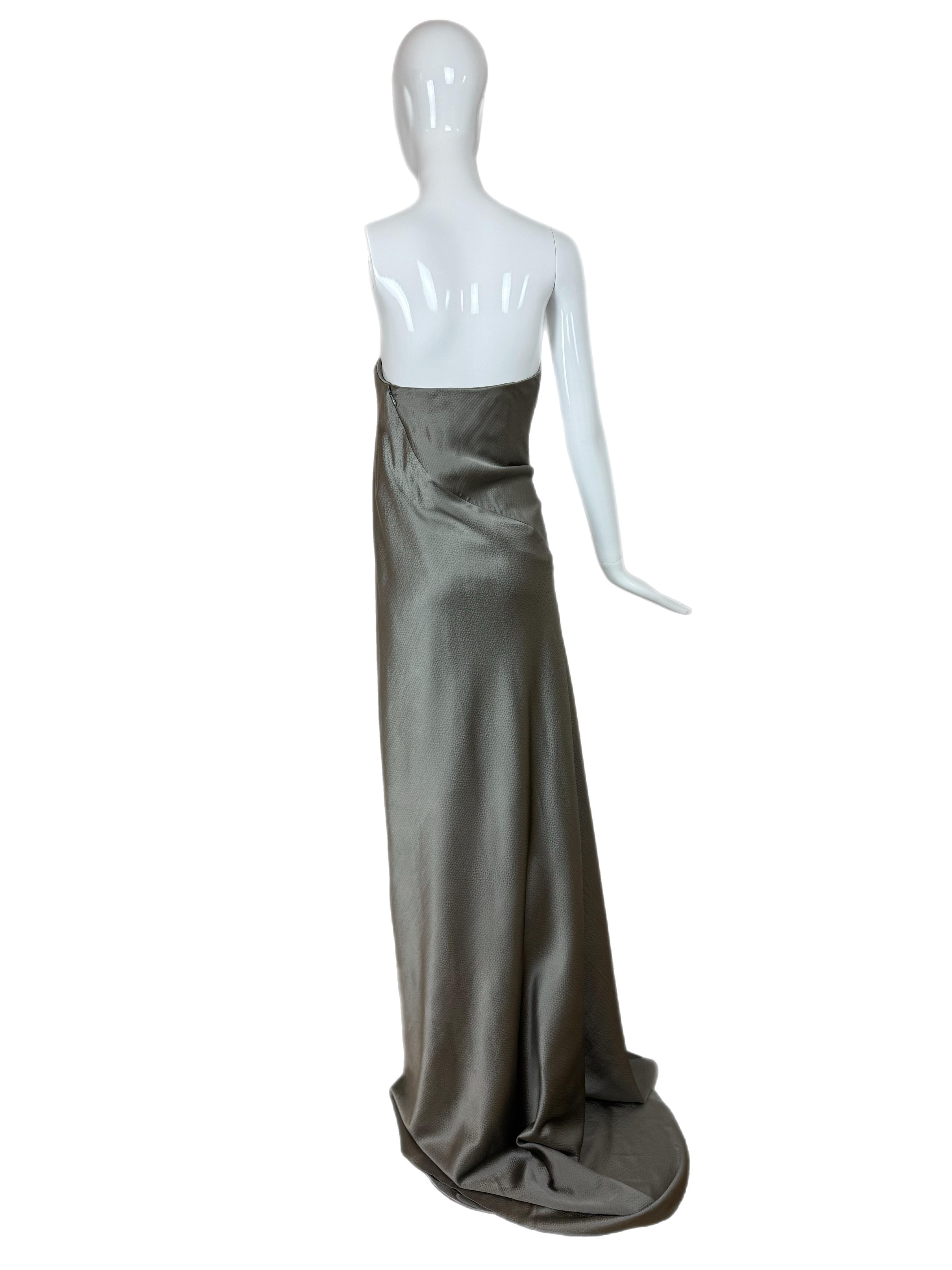 Nero Chado Ralph Rucci 2000, abito da sera vintage in seta peltro, maxi vestito in vendita