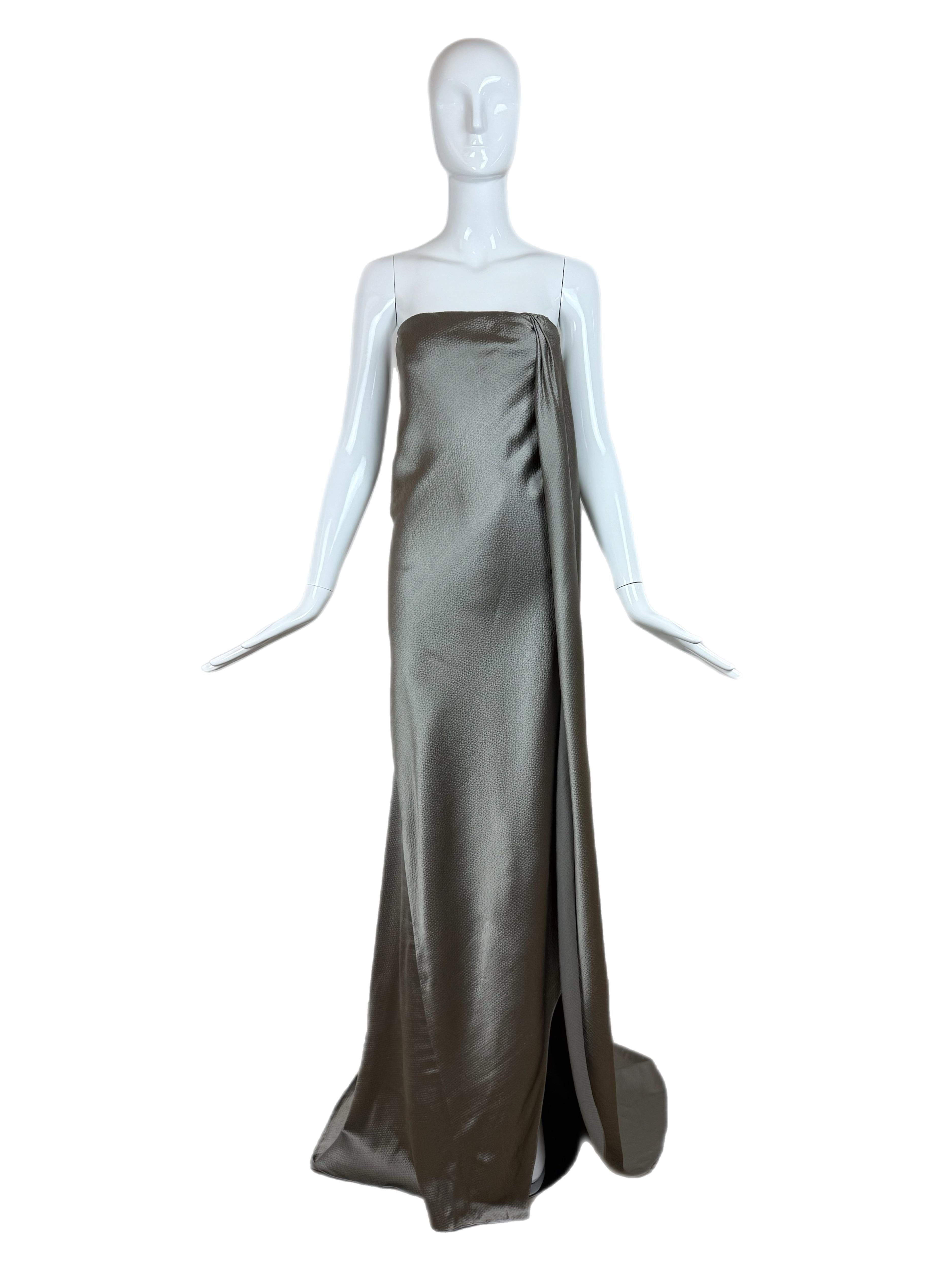 Chado Ralph Rucci 2000, abito da sera vintage in seta peltro, maxi vestito In condizioni ottime in vendita a Leonardo, NJ