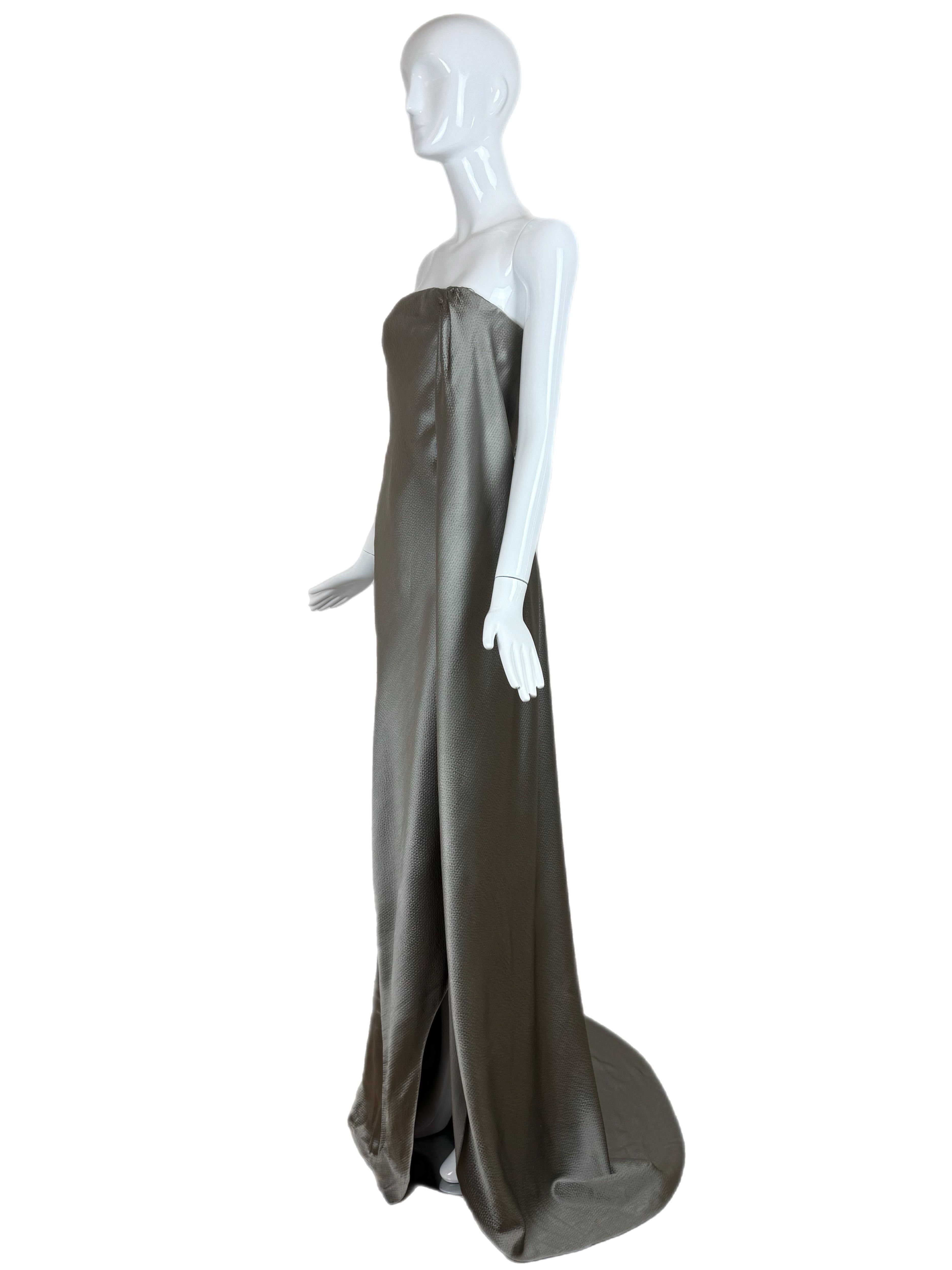 Donna Chado Ralph Rucci 2000, abito da sera vintage in seta peltro, maxi vestito in vendita