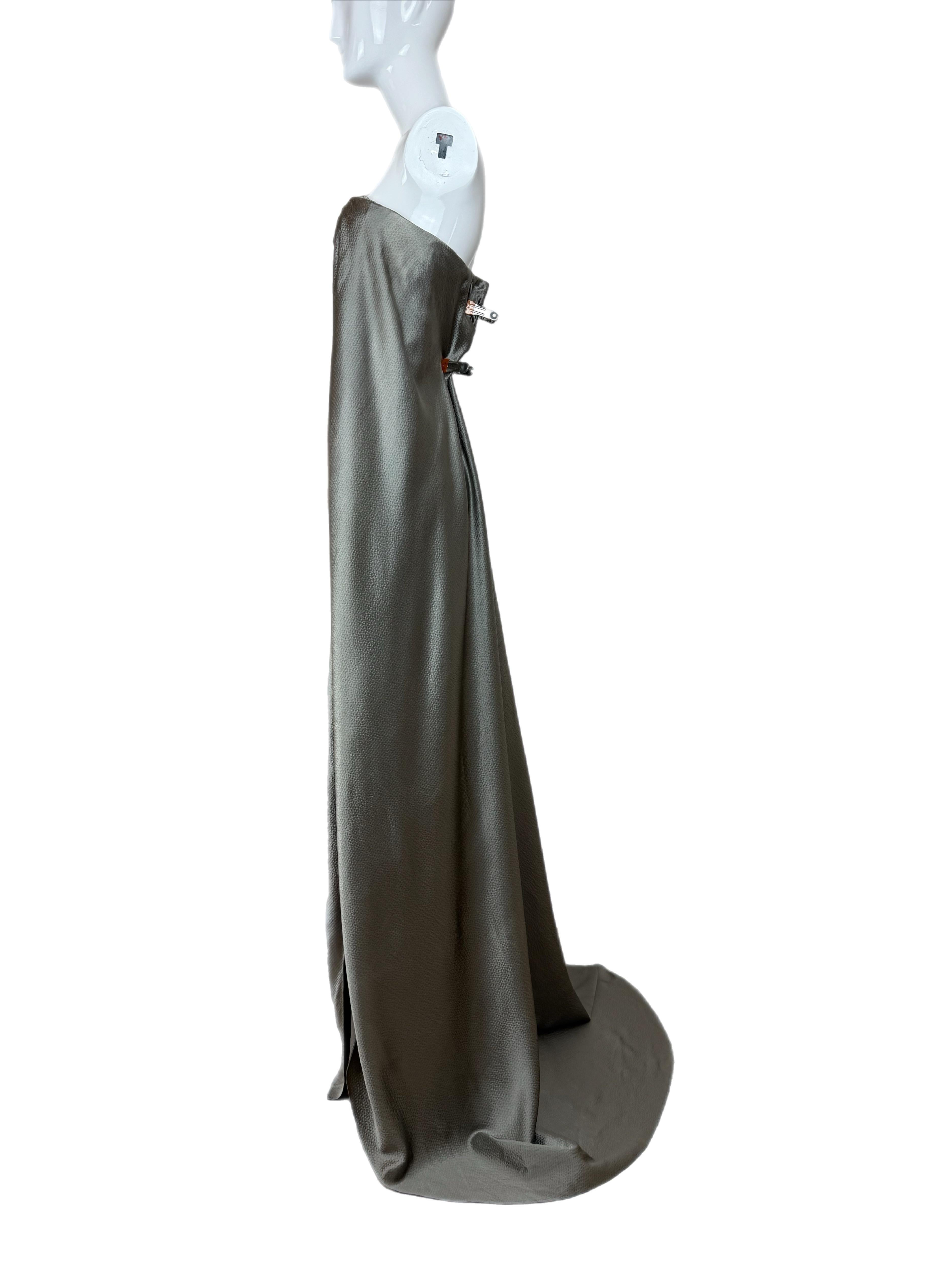 Chado Ralph Rucci 2000, abito da sera vintage in seta peltro, maxi vestito in vendita 1