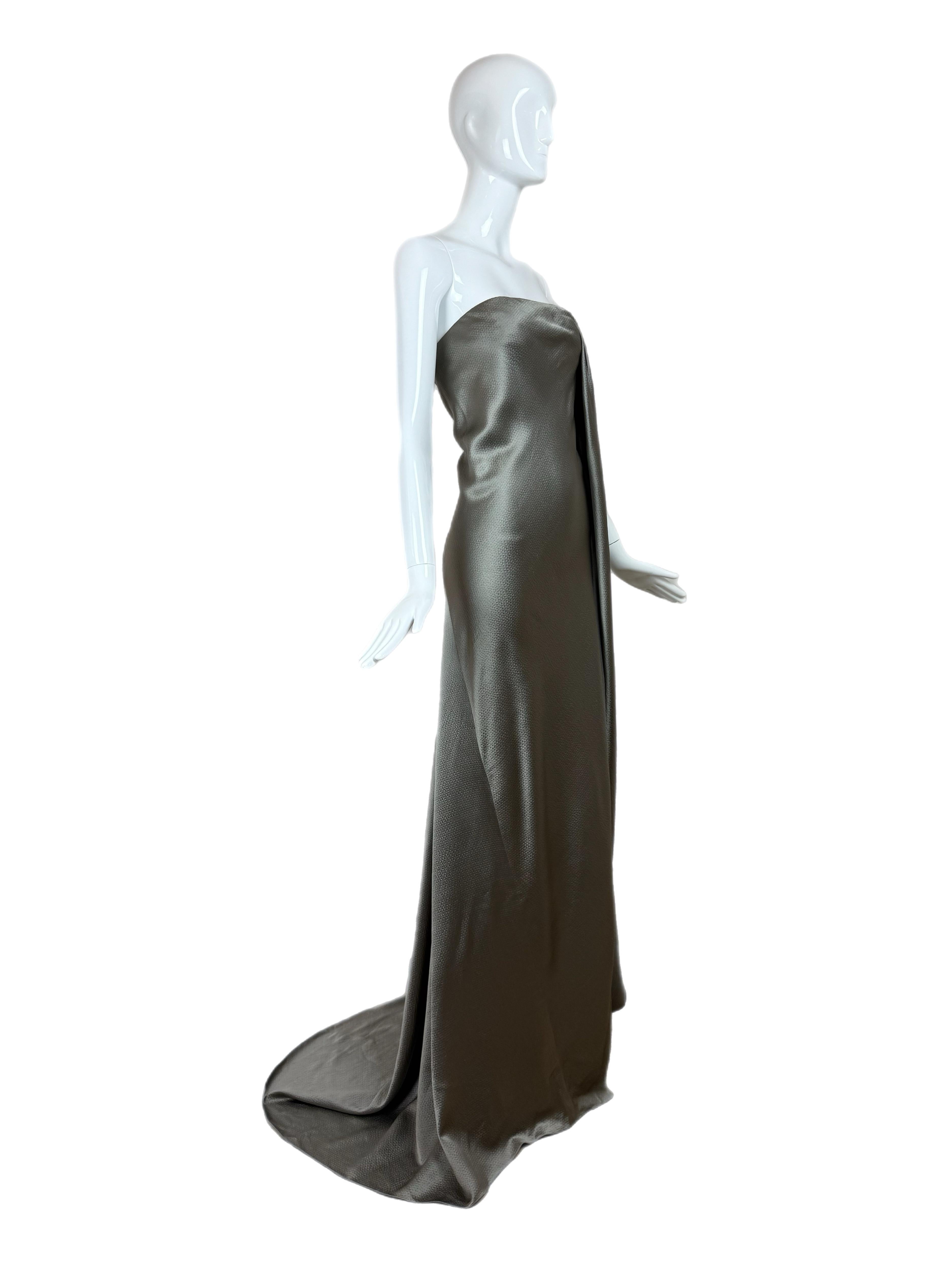 Chado Ralph Rucci 2000, abito da sera vintage in seta peltro, maxi vestito in vendita 2
