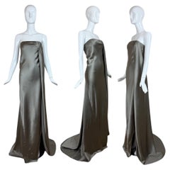 Chado Ralph Rucci 2000, abito da sera vintage in seta peltro, maxi vestito