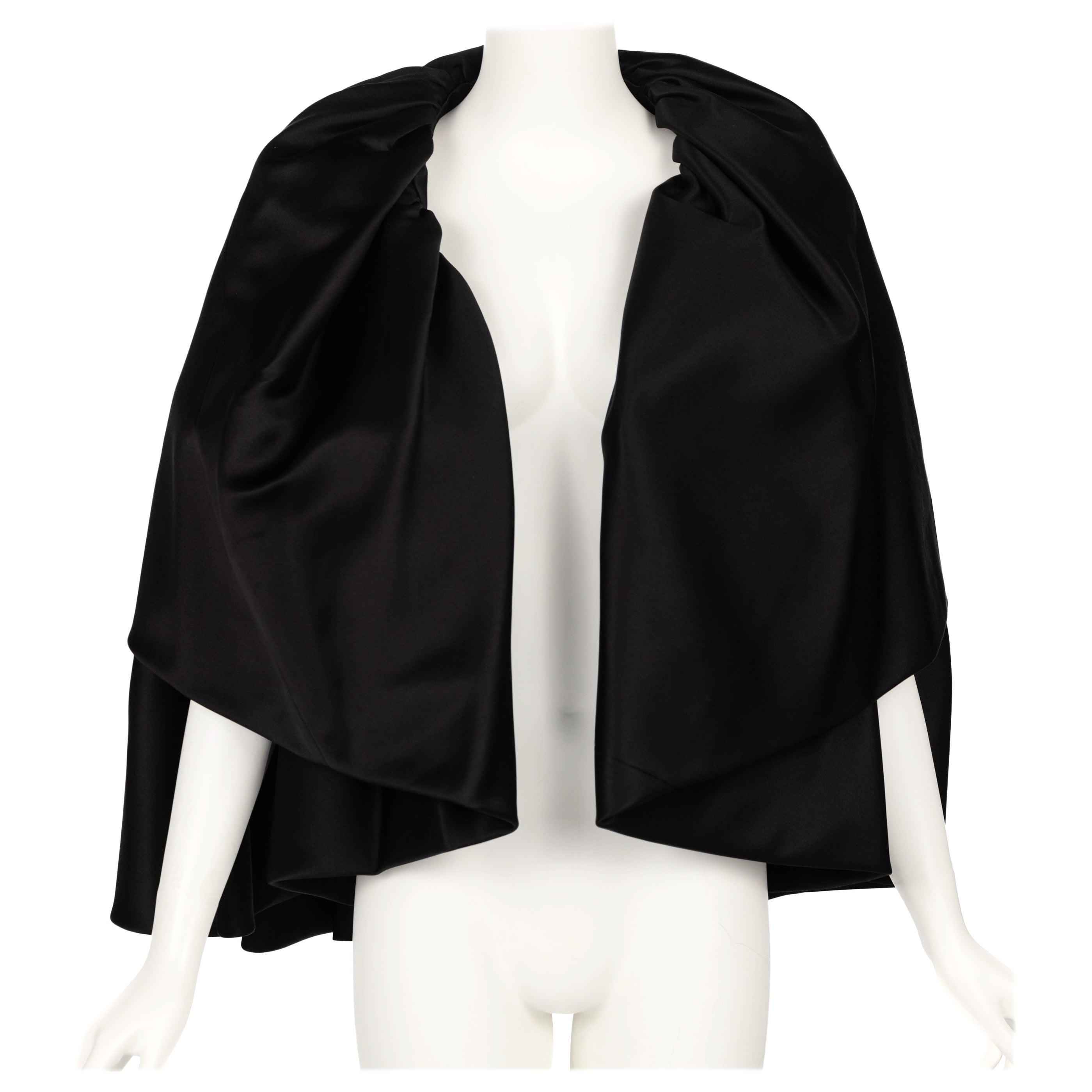 Chado Ralph Rucci Black Silk Cape In Excellent Condition For Sale In Boca Raton, FL