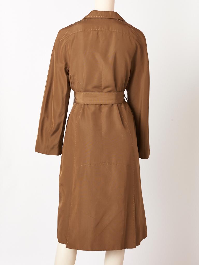 Brown Chado Ralph Rucci Bronze Tone Belted Coat For Sale