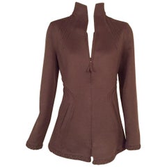 Chado Ralph Rucci Brown Cashmere Zip Front Jacket