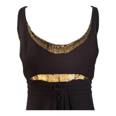 CHADO Ralph Rucci - Vestito in jersey marrone con paillettes dorate, anni 2000