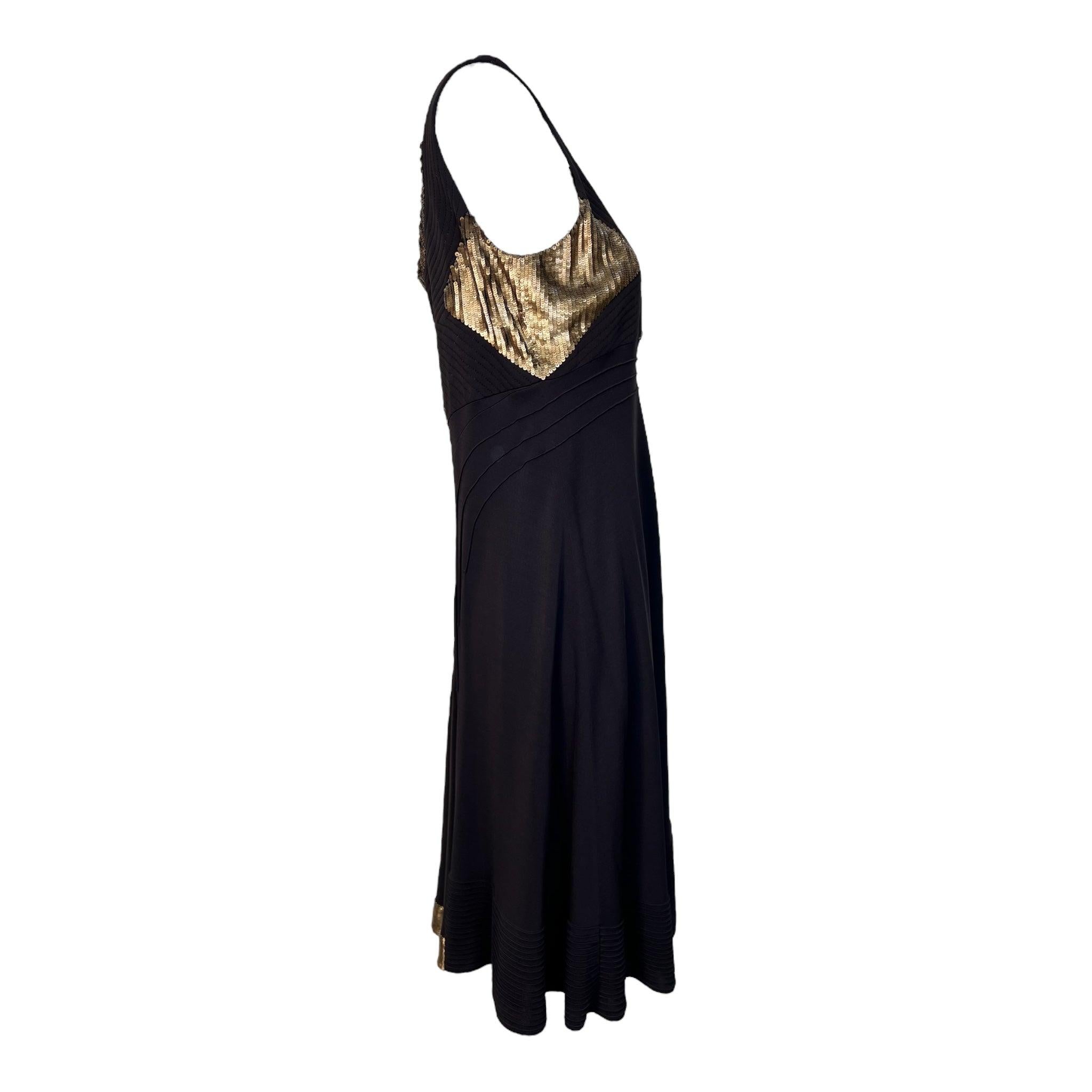 Noir Chado Ralph Rucci Brown Robe en jersey avec paillettes d'or, années 2000 en vente