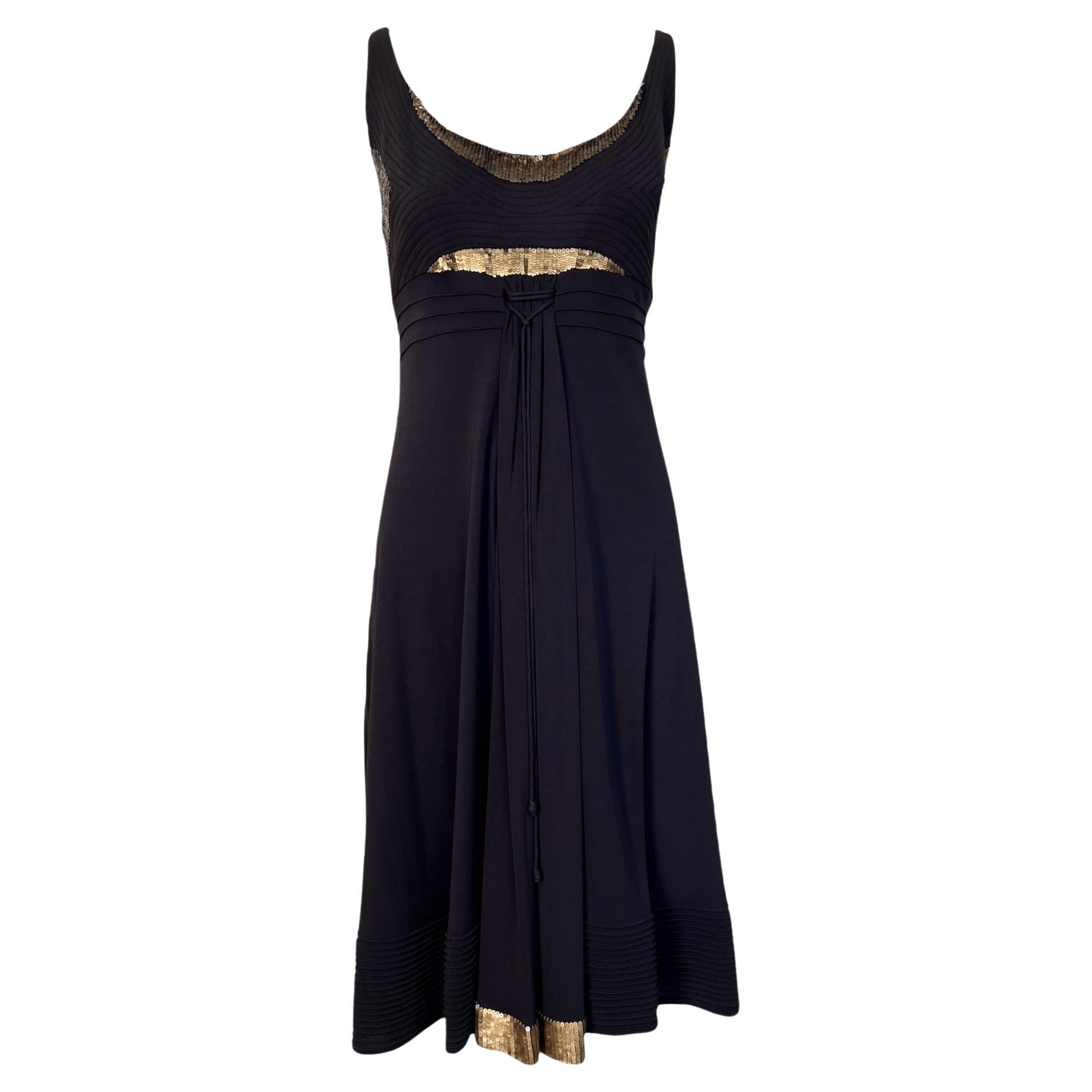 Chado Ralph Rucci Brown Robe en jersey avec paillettes d'or, années 2000 en vente