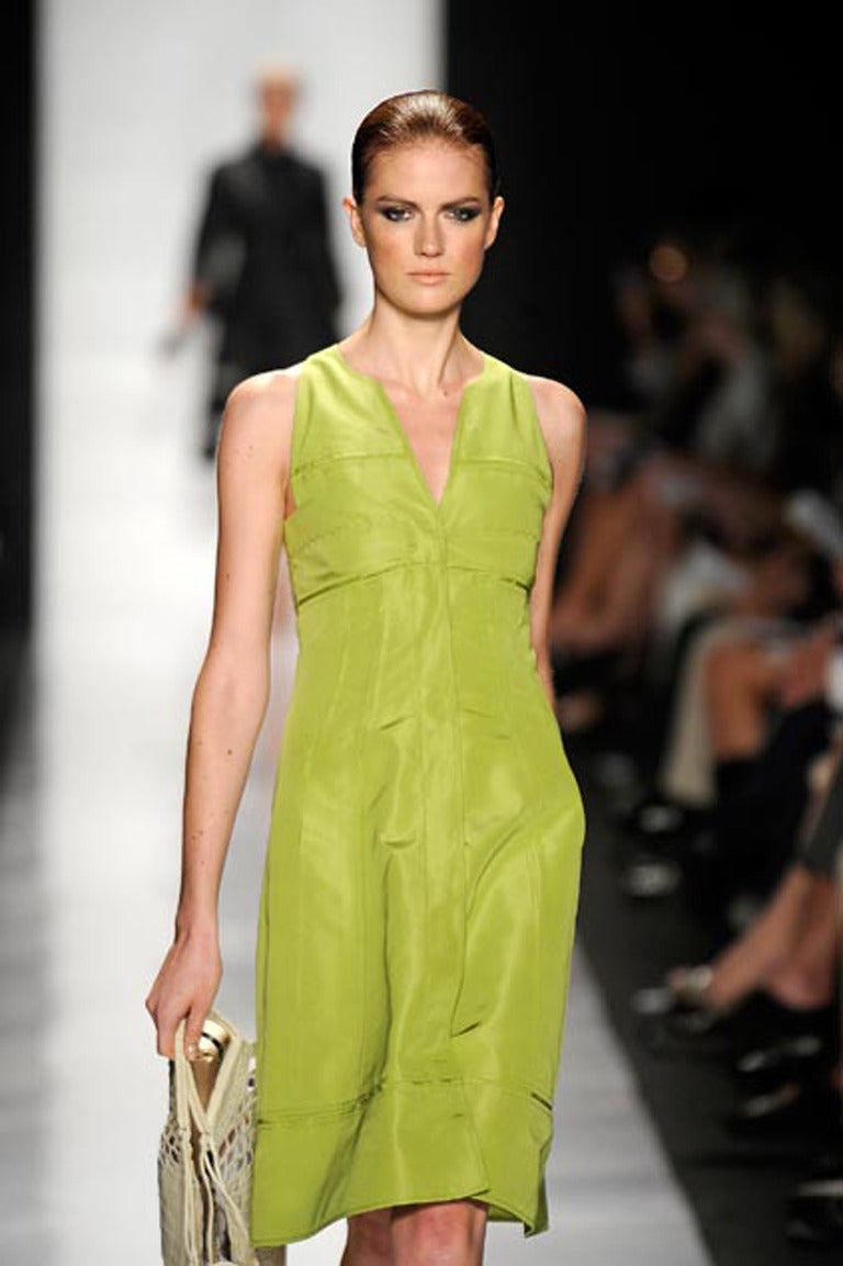 CHADO RALPH RUCCI chartreuse silk RUNWAY dress For Sale 6