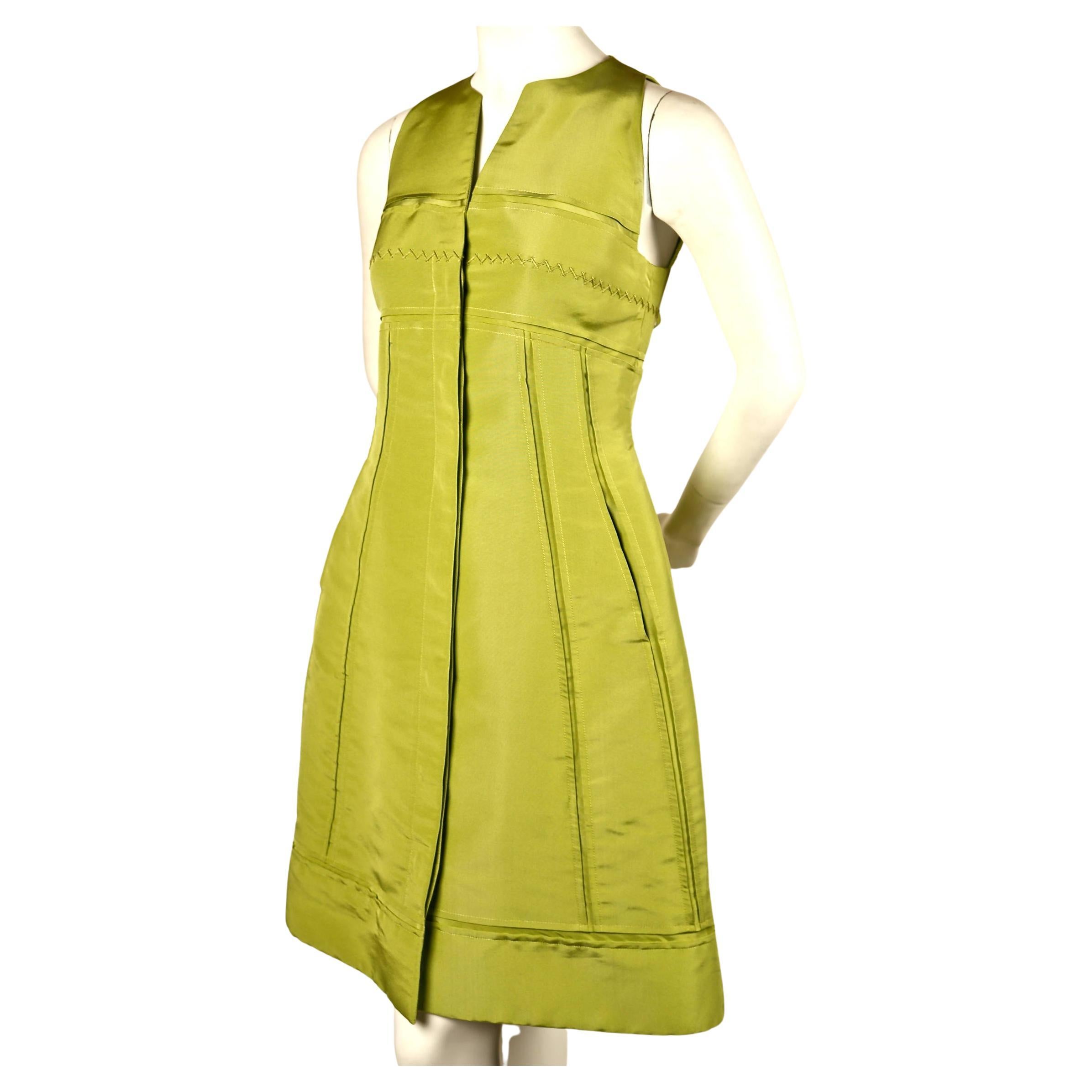 Chartreuse silk runway dress from Chado Ralph Rucci as seen on the runway for spring 2009. Best fits a US 2 or 4. Approximate measurements: bust 32