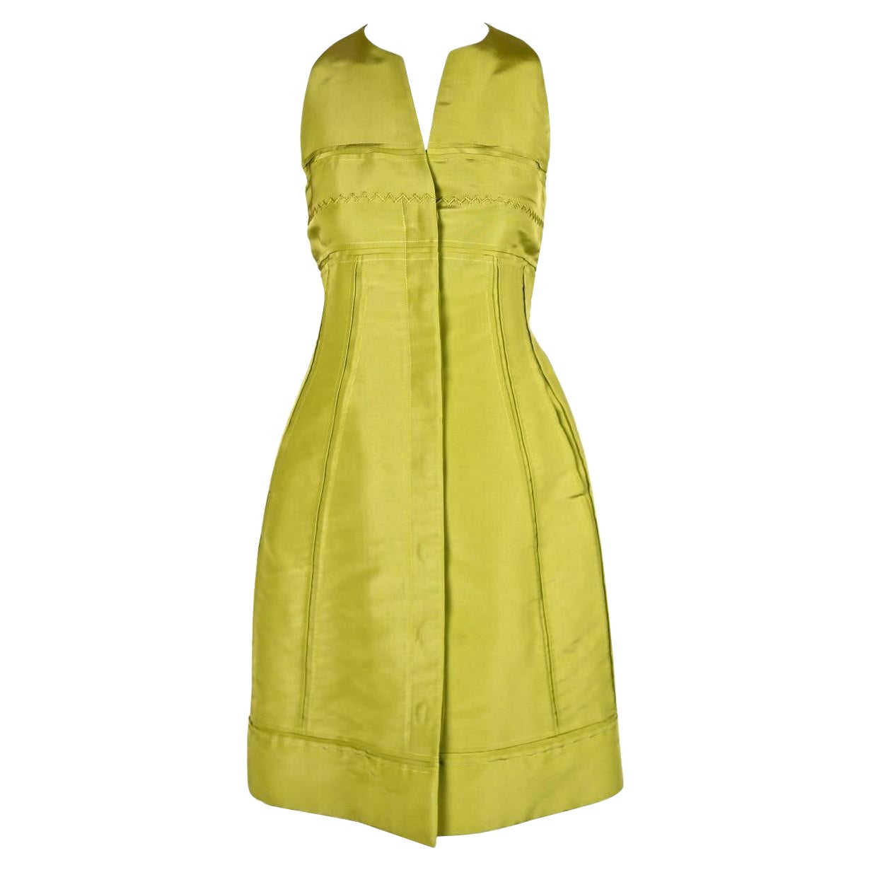 CHADO RALPH RUCCI chartreuse silk RUNWAY dress For Sale