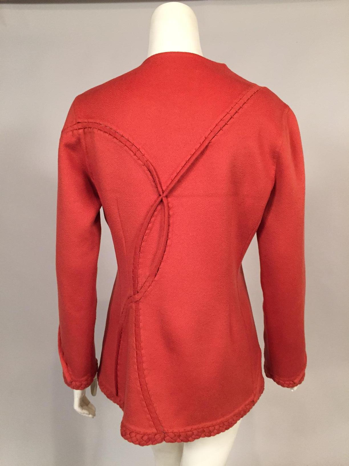 Women's Chado Ralph Rucci Coral Cashmere Jacket Intricate Hand Finished Open Seams