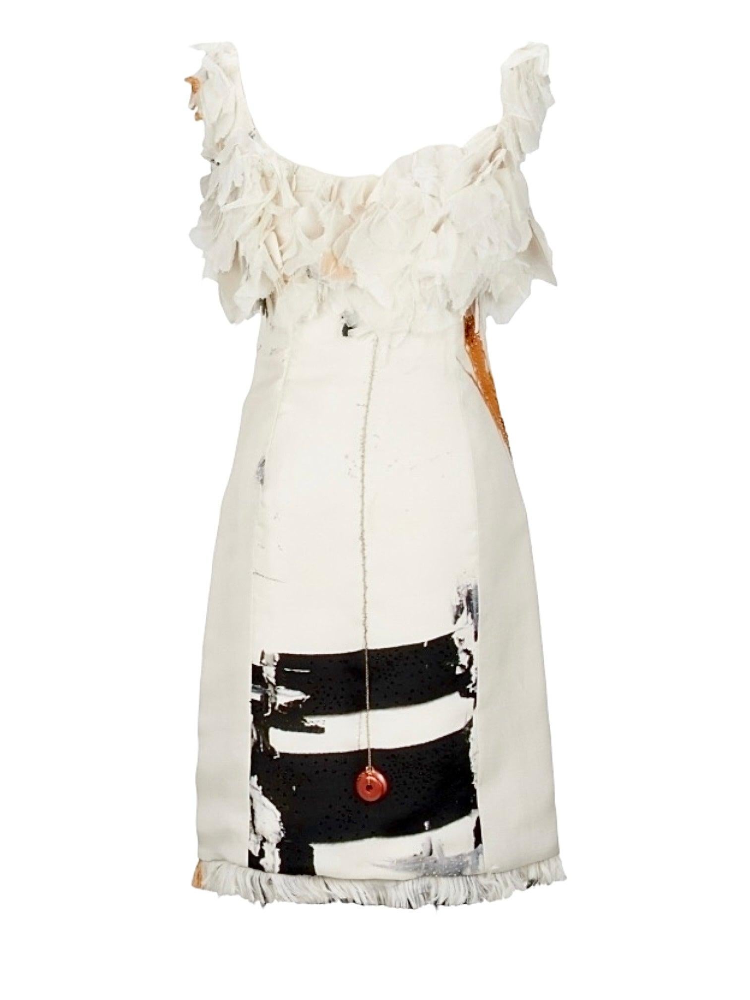 Conjunto de cóctel Chado Ralph Rucci Couture Y2K Paint Stroke Dress & Cape Beige en venta