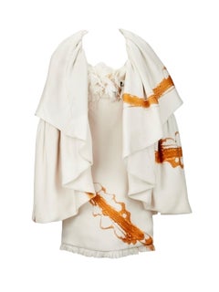 Chado Ralph Rucci Couture Y2K Paint Stroke Dress & Cape Cocktail Ensemble