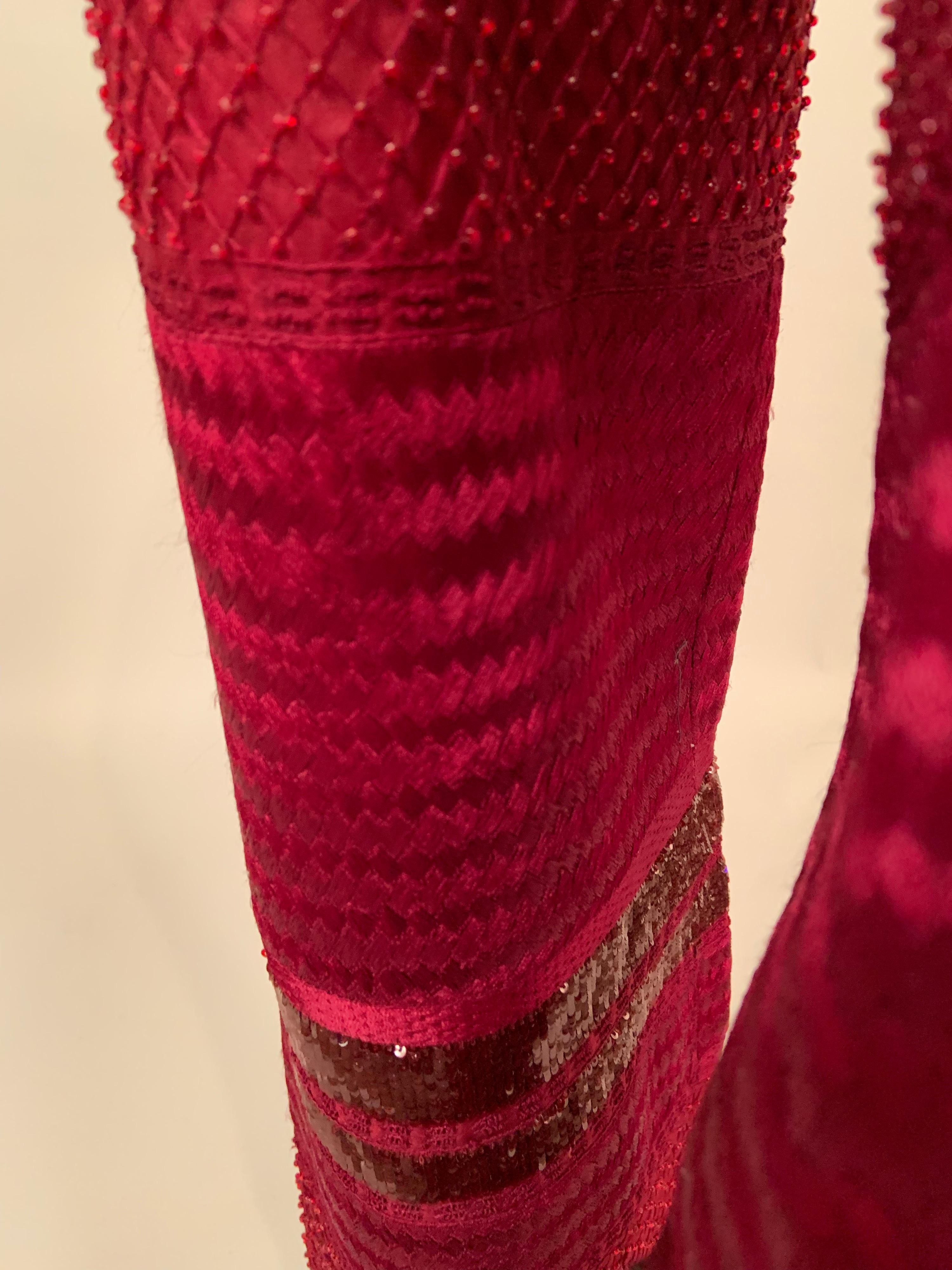 Chado, Ralph Rucci Cranberry Red Beaded and Woven Silk Pants For Sale 6