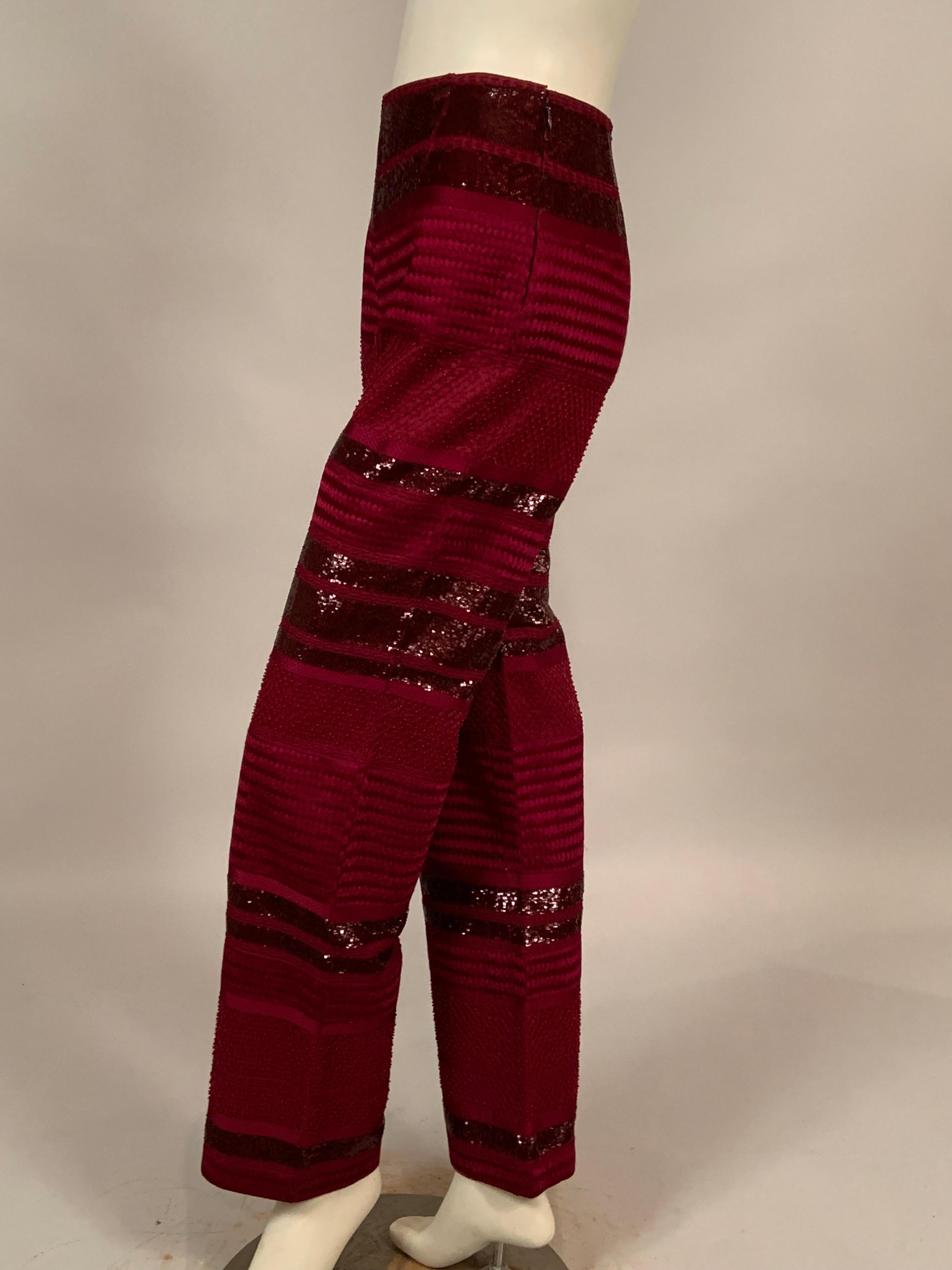 Chado, Ralph Rucci Cranberry Red Beaded and Woven Silk Pants For Sale 8