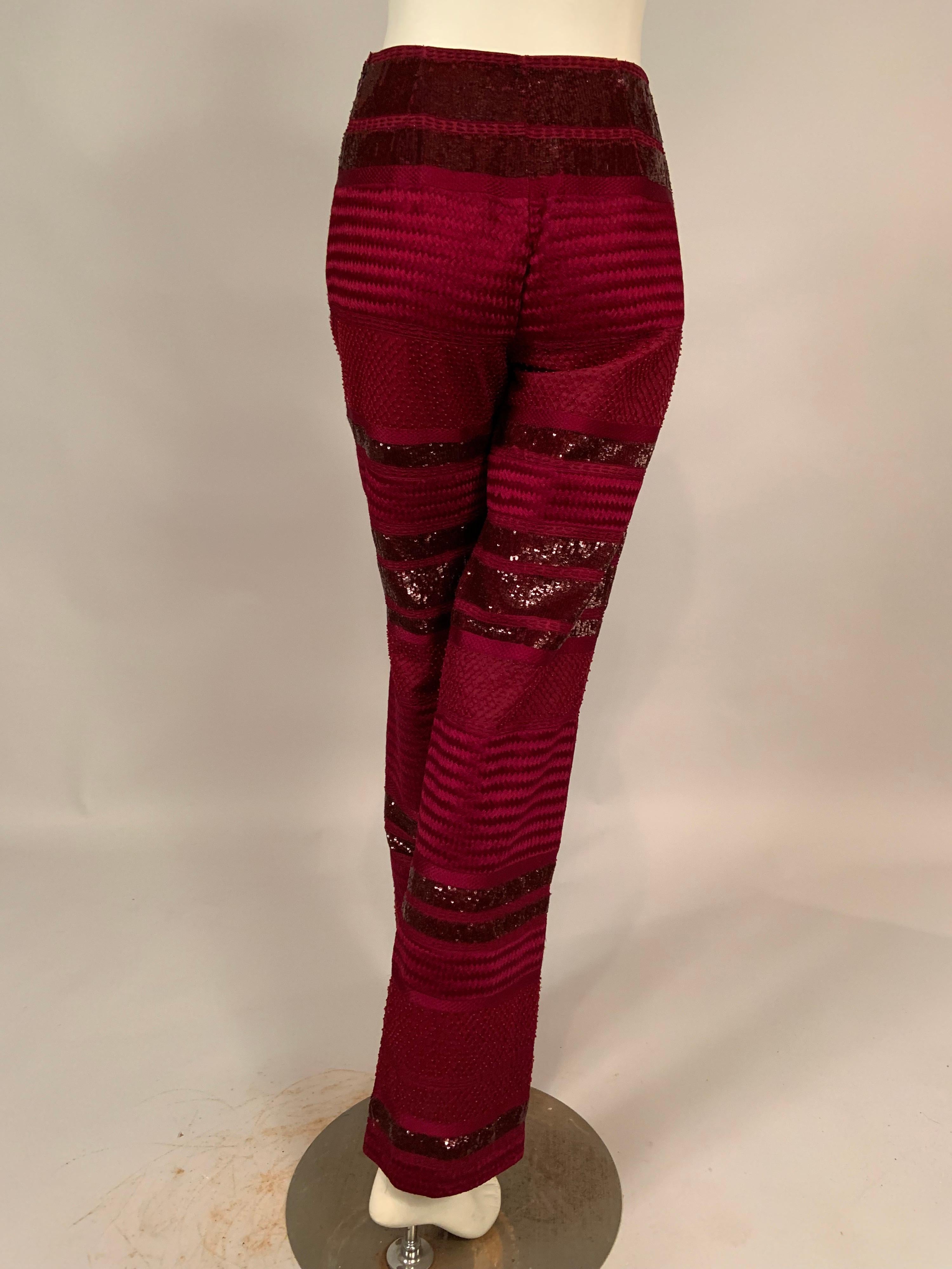Chado, Ralph Rucci Cranberry Red Beaded and Woven Silk Pants For Sale 9