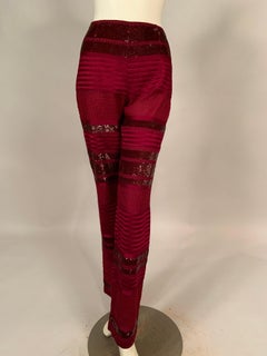 Chado, Ralph Rucci Cranberry Red Beaded and Woven Silk Pants